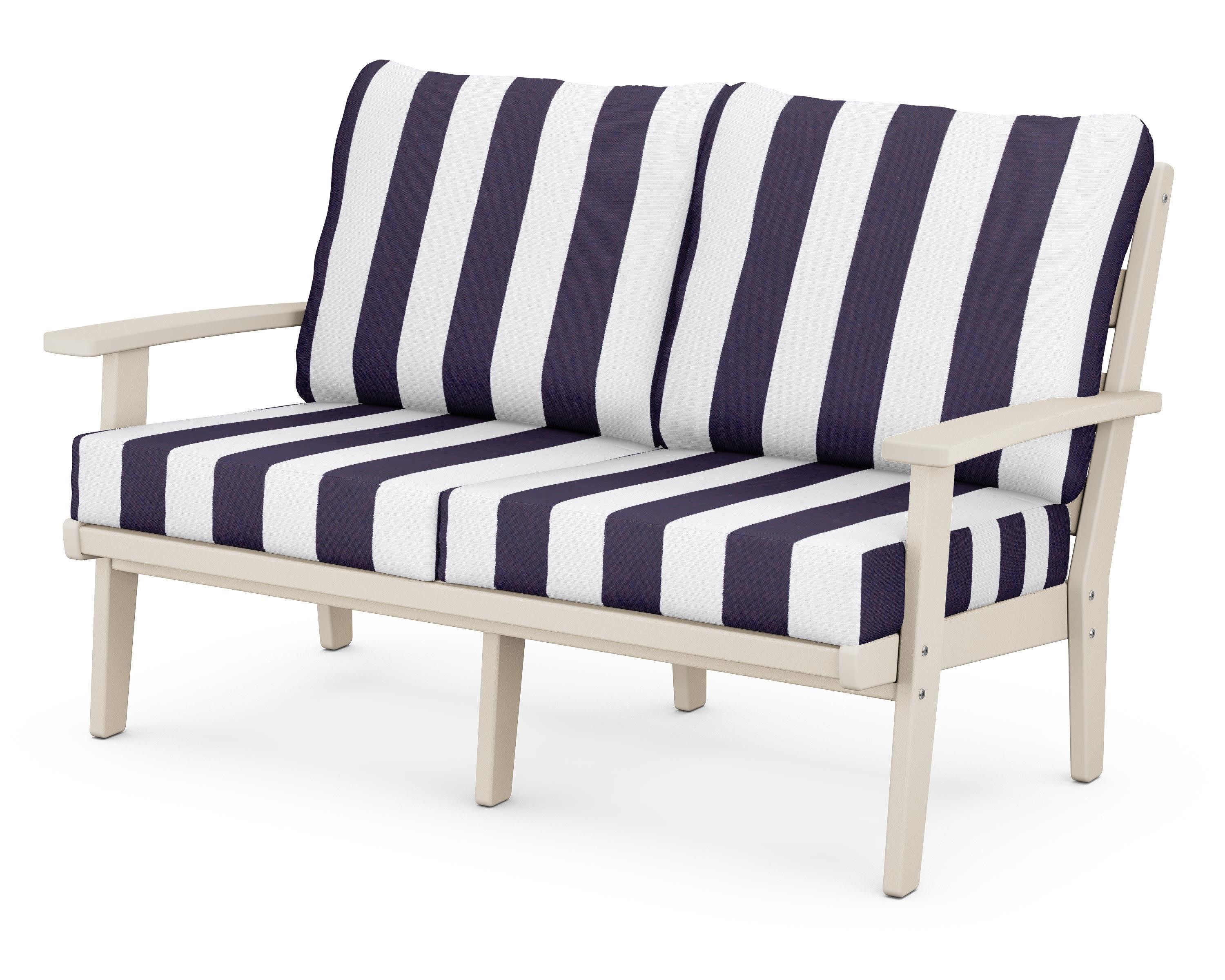 Grant Park Deep Seating Loveseat in Sand / Cabana Stripe Navy