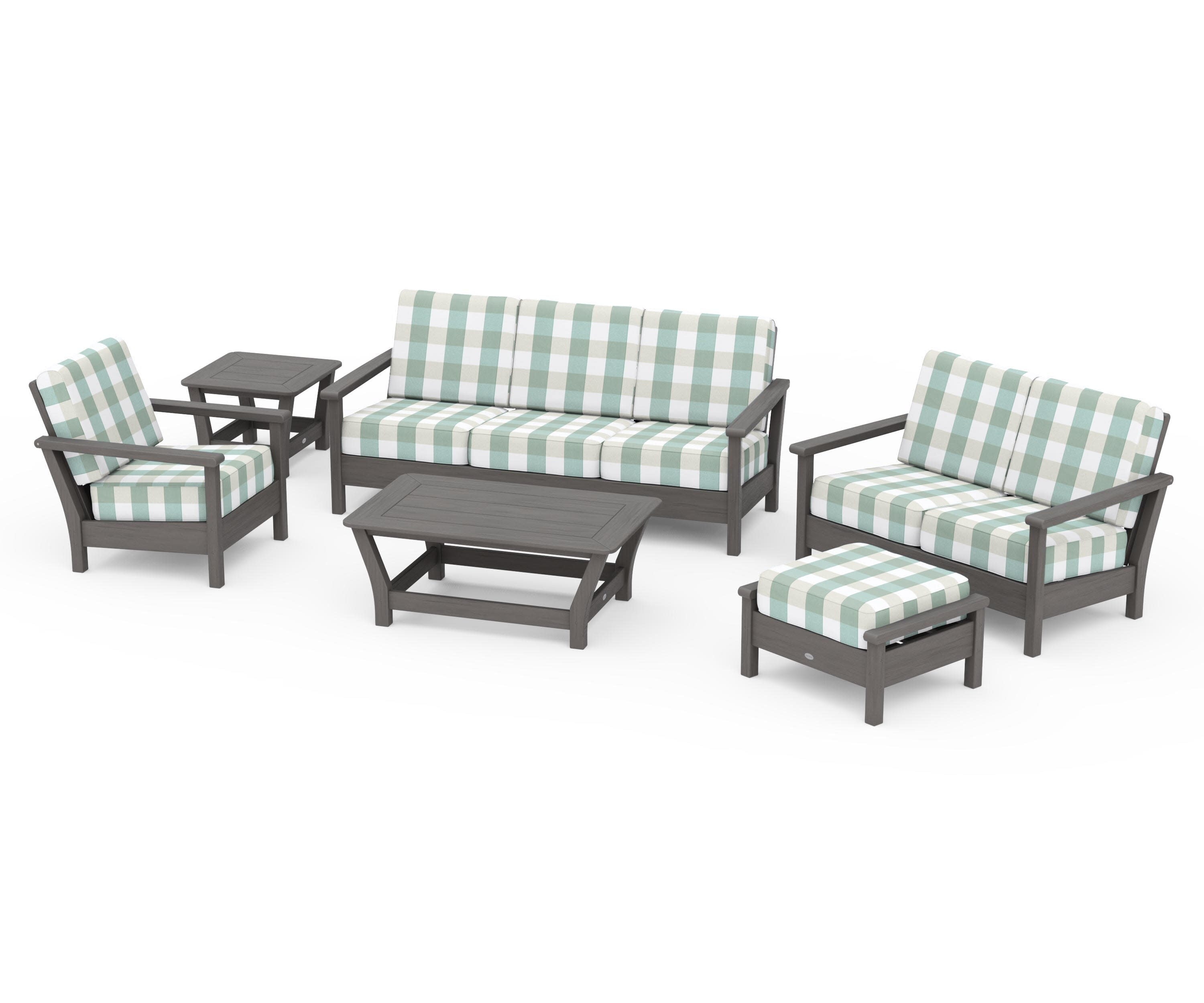 Harbour 6-Piece Outdoor Living Set in Driftwood / Buffalo Plaid Glacier Spa