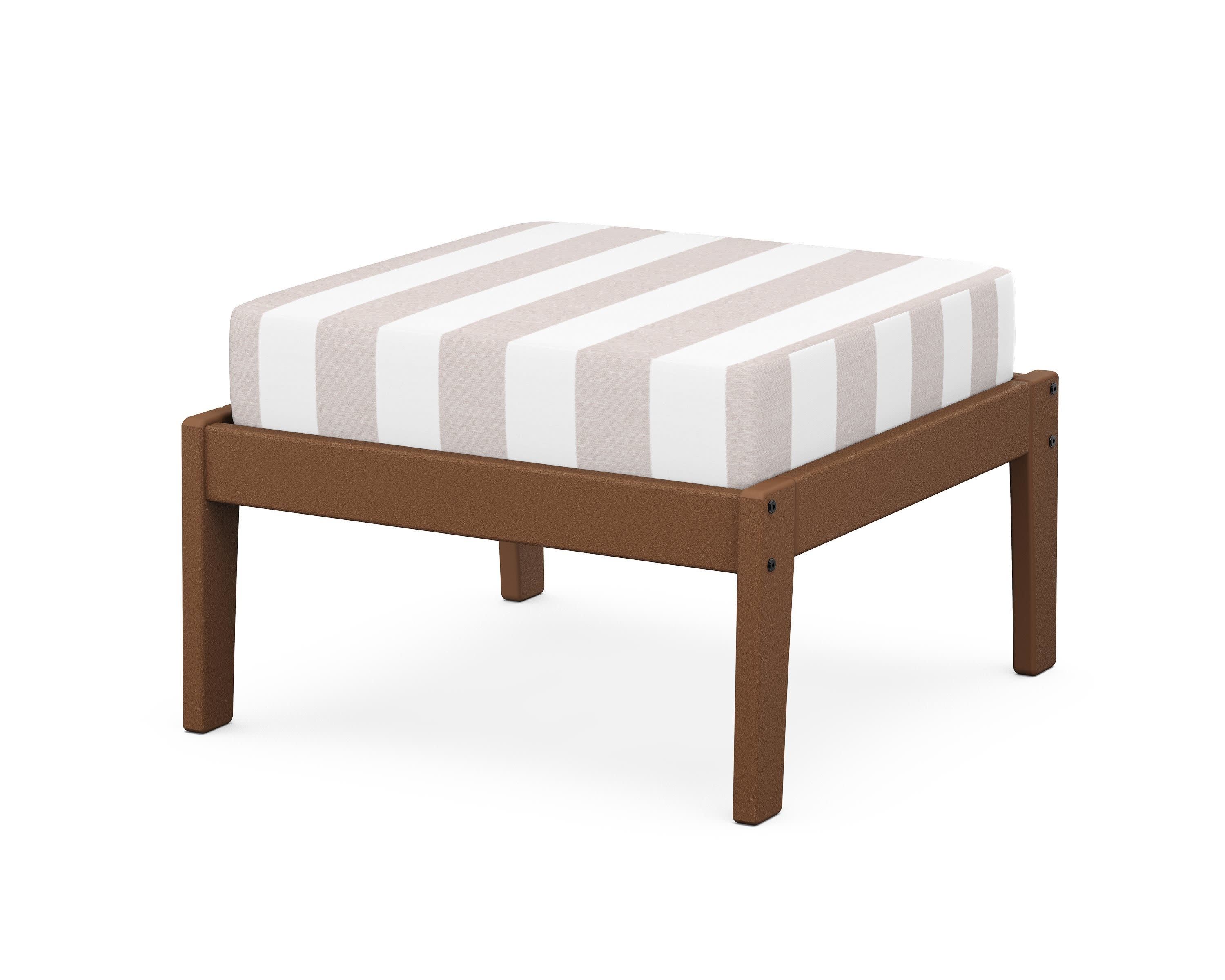 Deep Seating Ottoman in Teak / Cabana Stripe Dune Burlap
