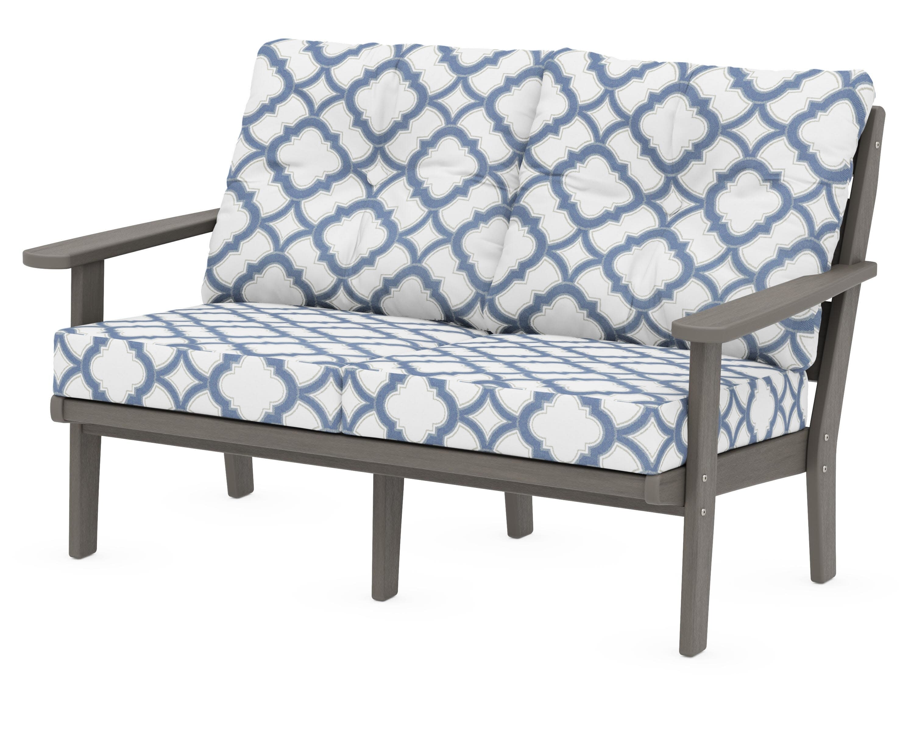 Lakeside Deep Seating Loveseat in Driftwood / Trellis Sky Blue