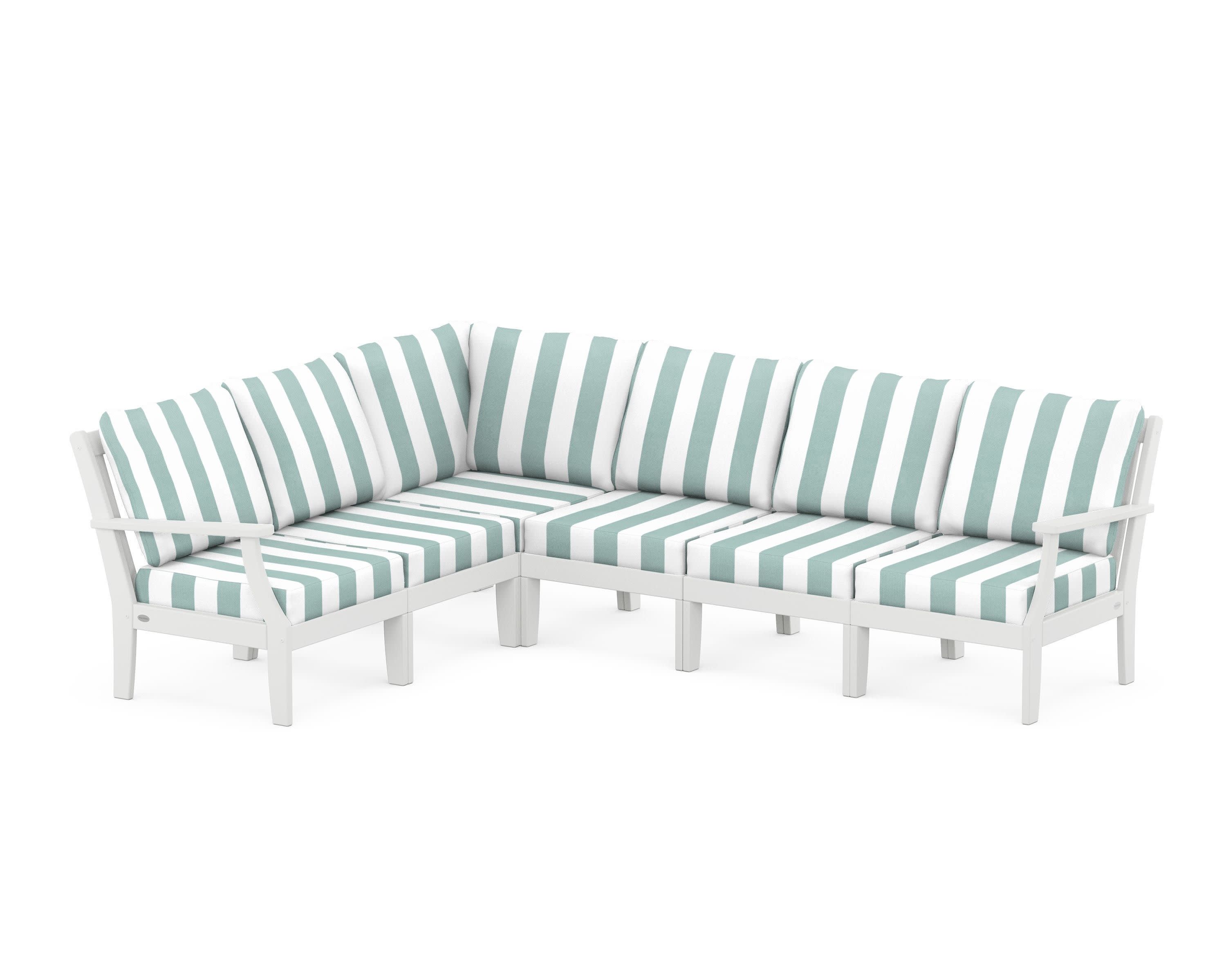 Braxton Modular 6-Piece Deep Seating Set in White / Cabana Stripe Glacier Spa