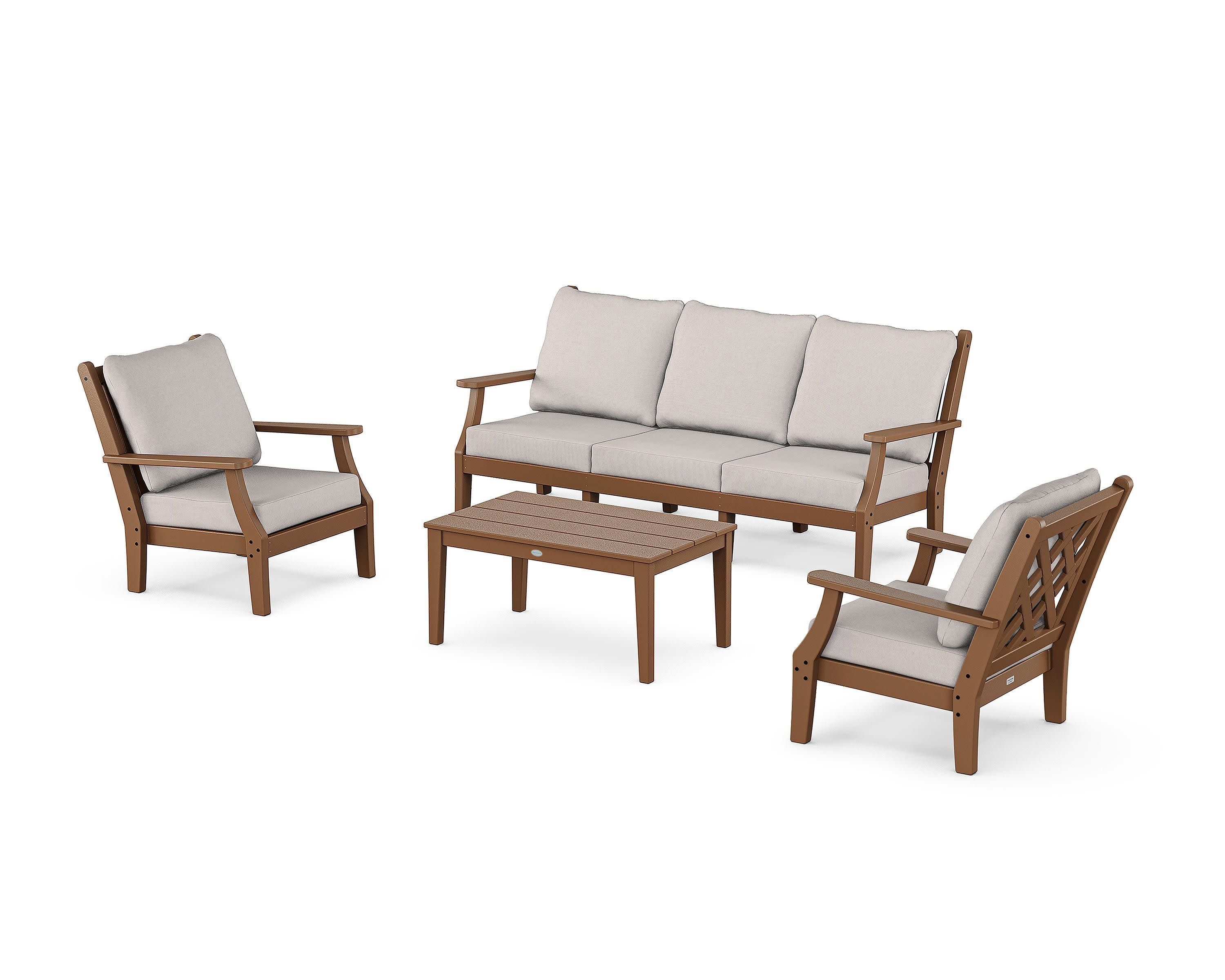 Wovendale 4-Piece Deep Seating Set with Sofa in Teak / Dune Burlap