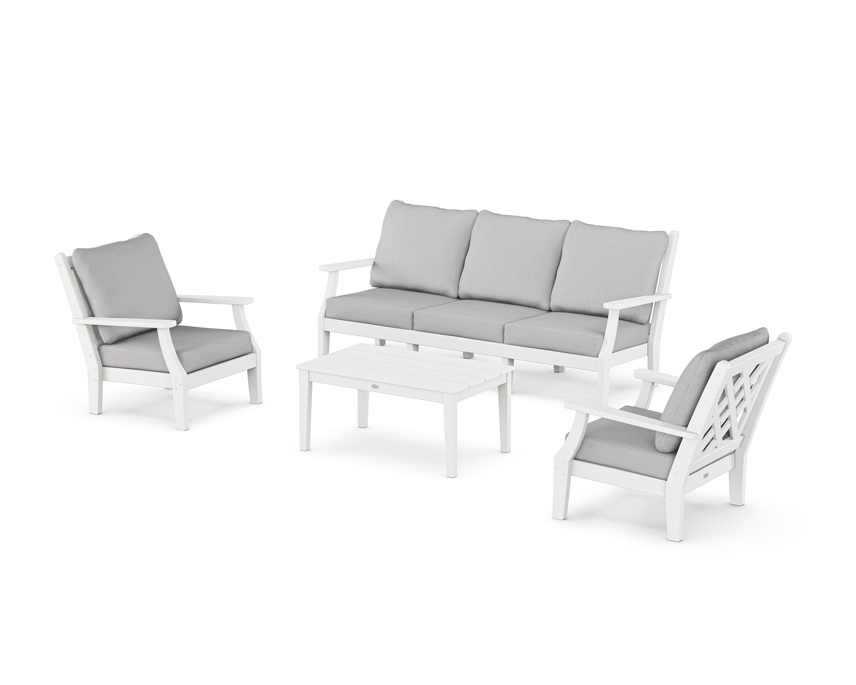 Wovendale 4-Piece Deep Seating Set with Sofa in White / Granite