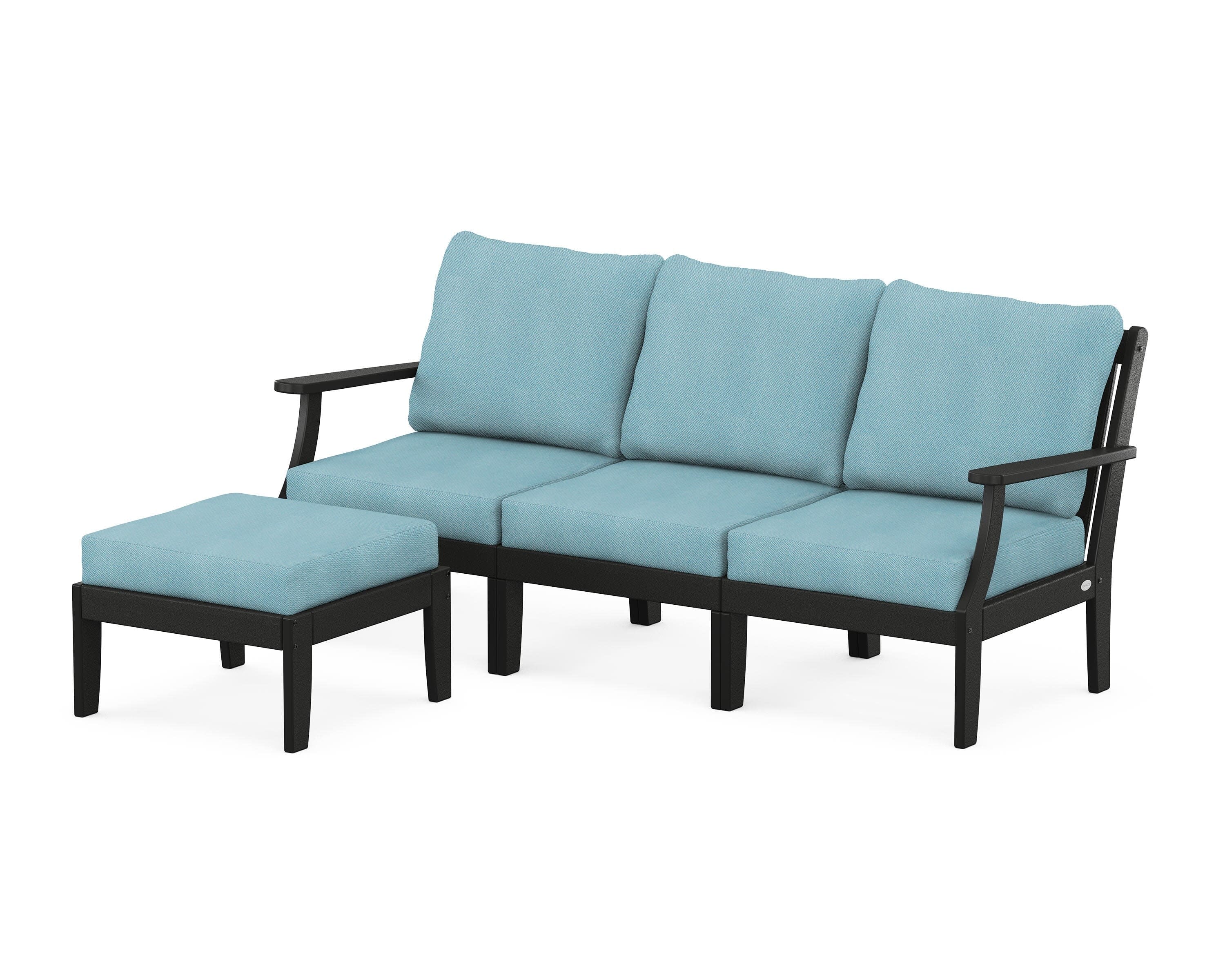 Braxton Modular 4-Piece Deep Seating Set with Ottoman in Black / Lattice Sky Blue