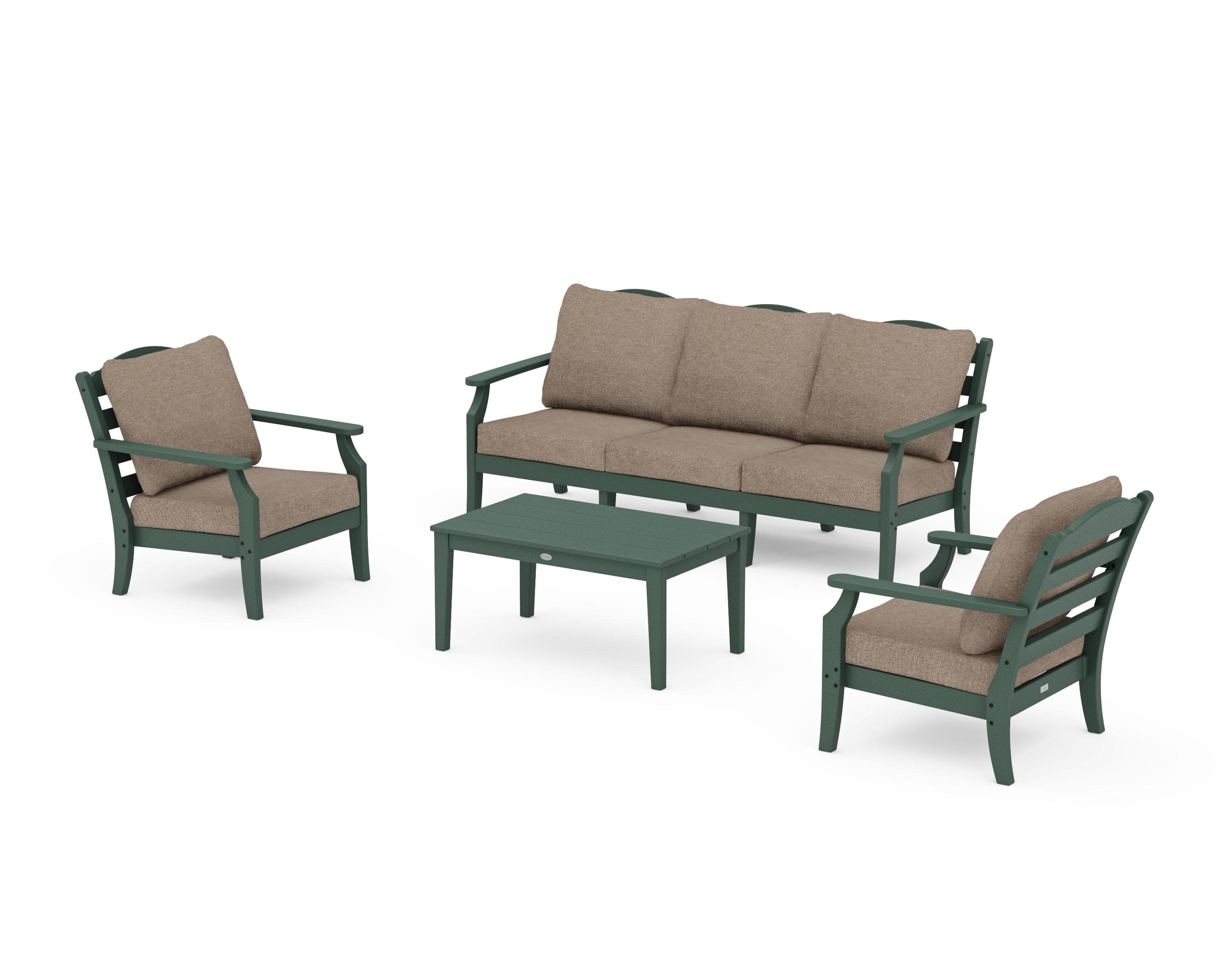 Savannah 4-Piece Deep Seating Set with Sofa in Green / Spiced Burlap