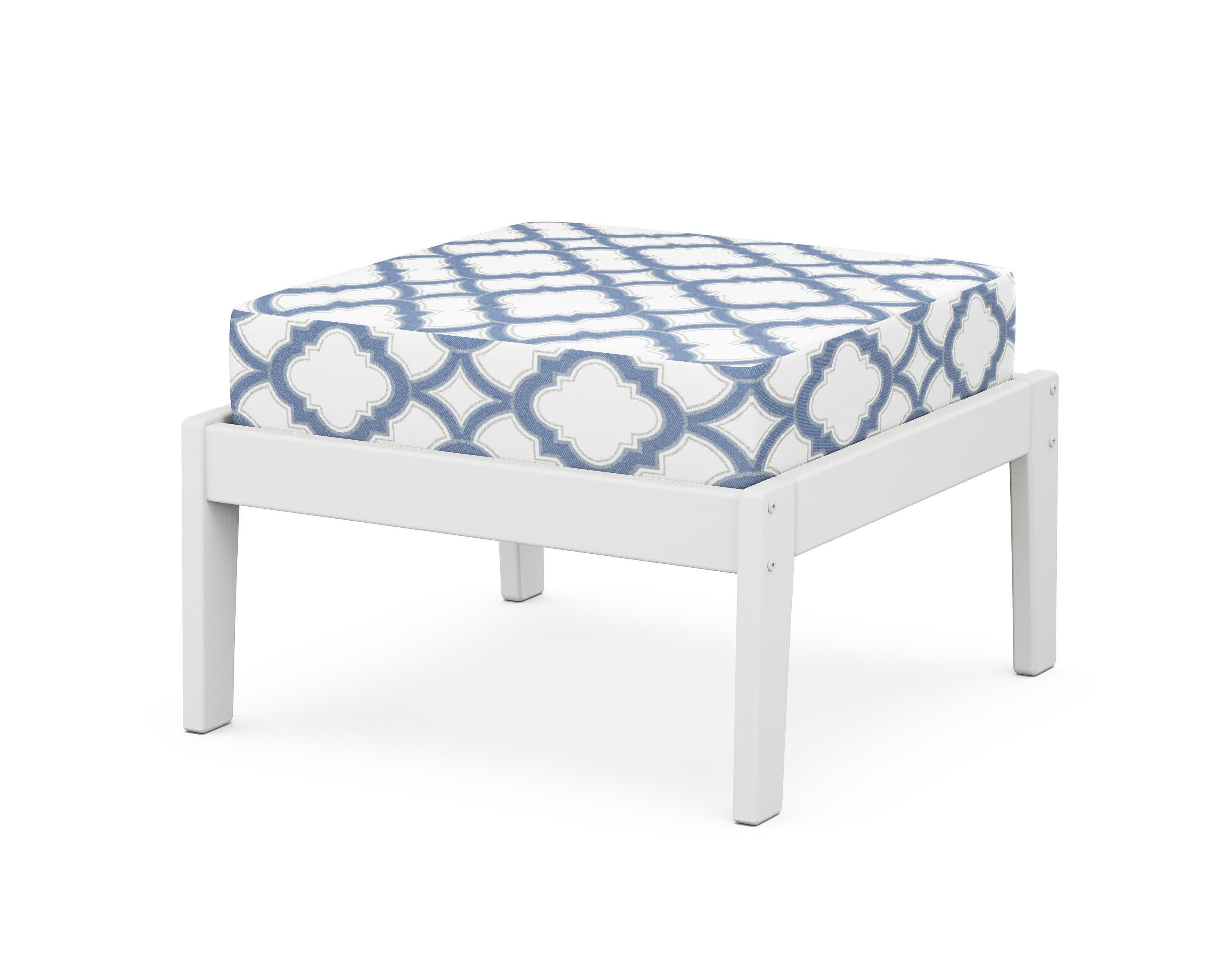 Deep Seating Ottoman in White / Trellis Sky Blue