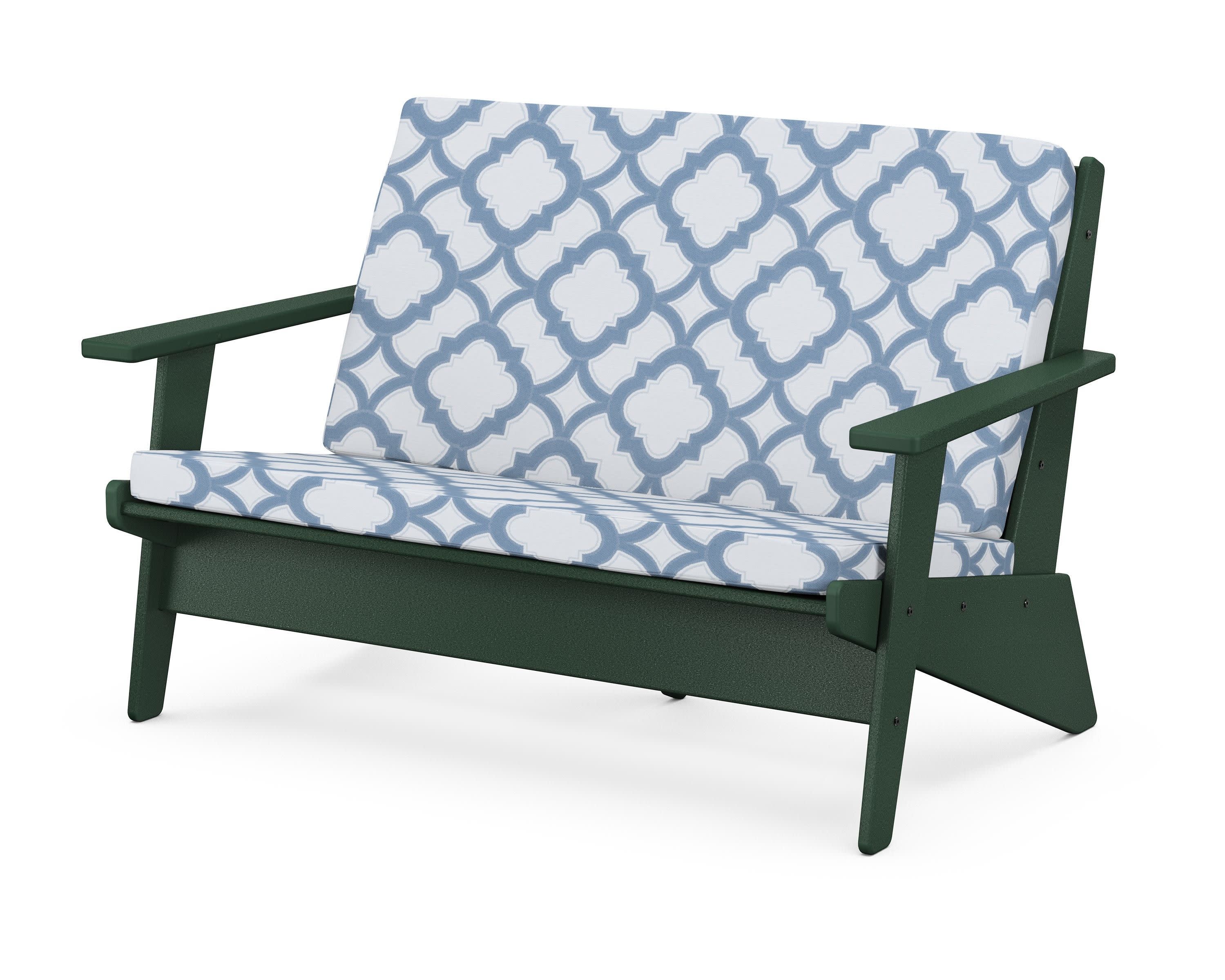 Riviera Modern Lounge Loveseat in Green / Trellis Sky Blue