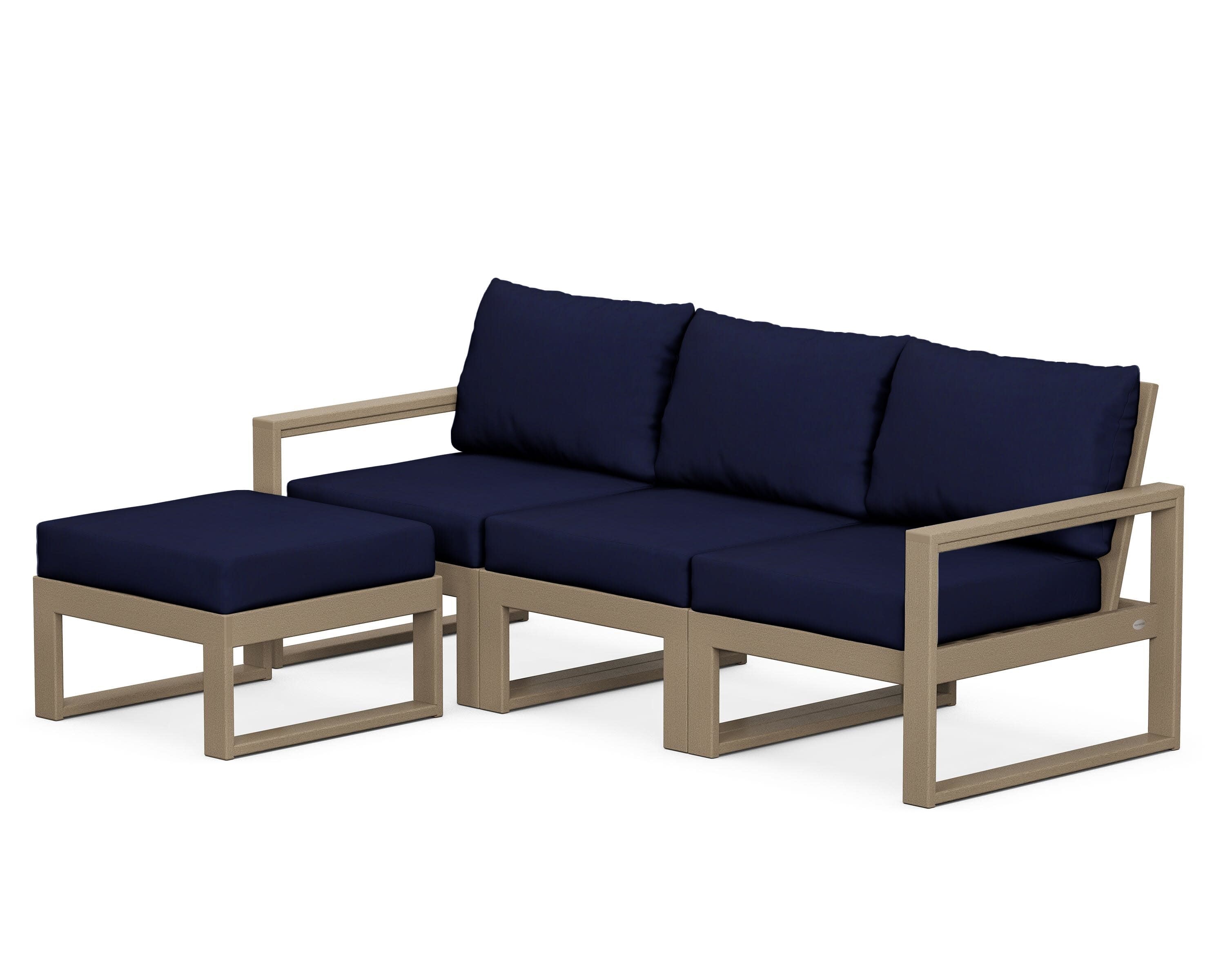 EDGE 4-Piece Modular Deep Seating Set with Ottoman in Vintage Sahara / Navy