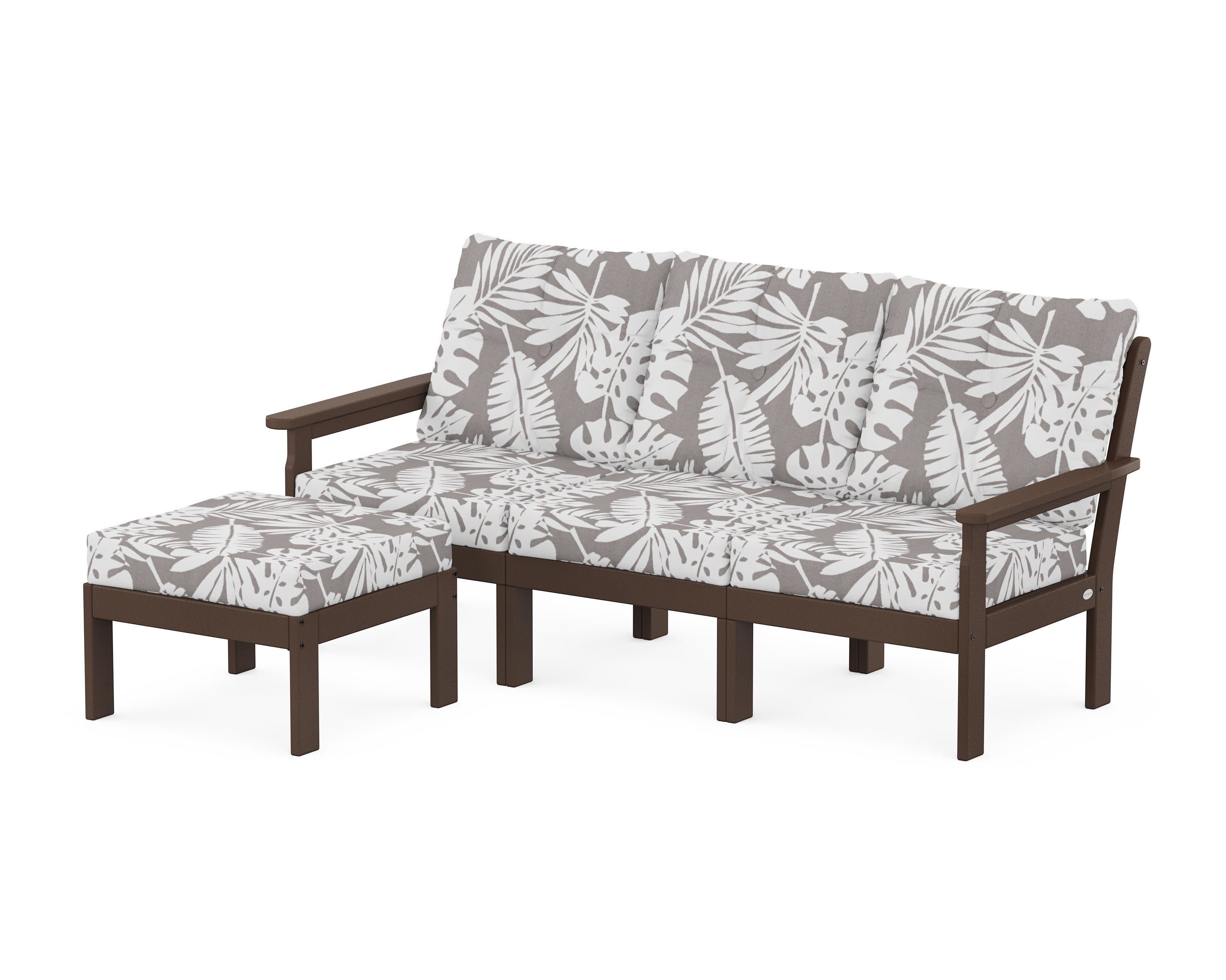 Vineyard 4-Piece Sectional with Ottoman in Mahogany / Leaf Grey Mist