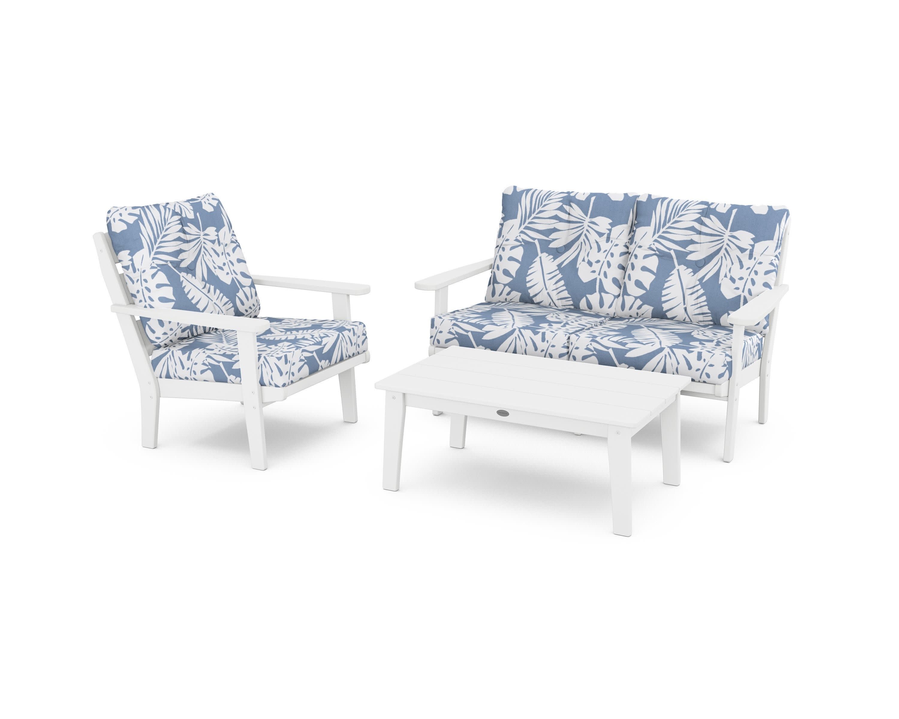 Lakeside 3-Piece Deep Seating Set in White / Leaf Sky Blue