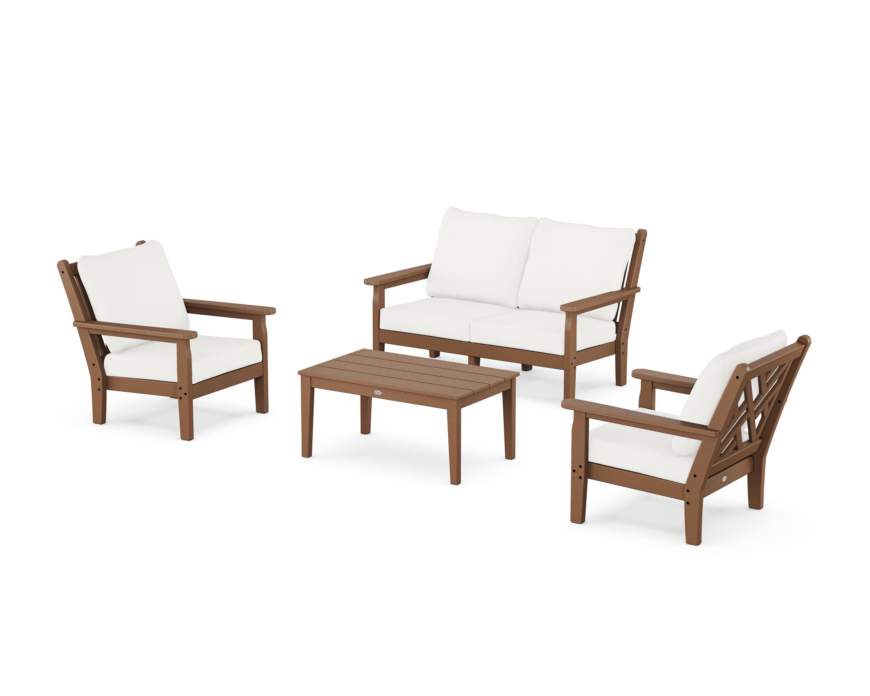 Chippendale 4-Piece Deep Seating Set with Loveseat in Teak / Natural Linen