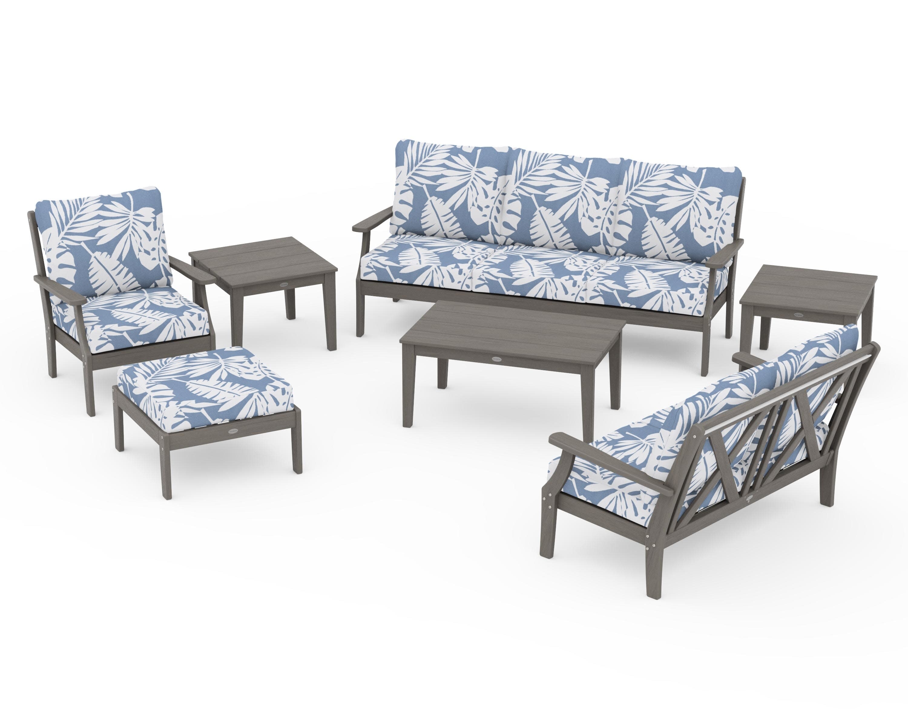 Braxton 7-Piece Deep Seating Set in Driftwood / Leaf Sky Blue