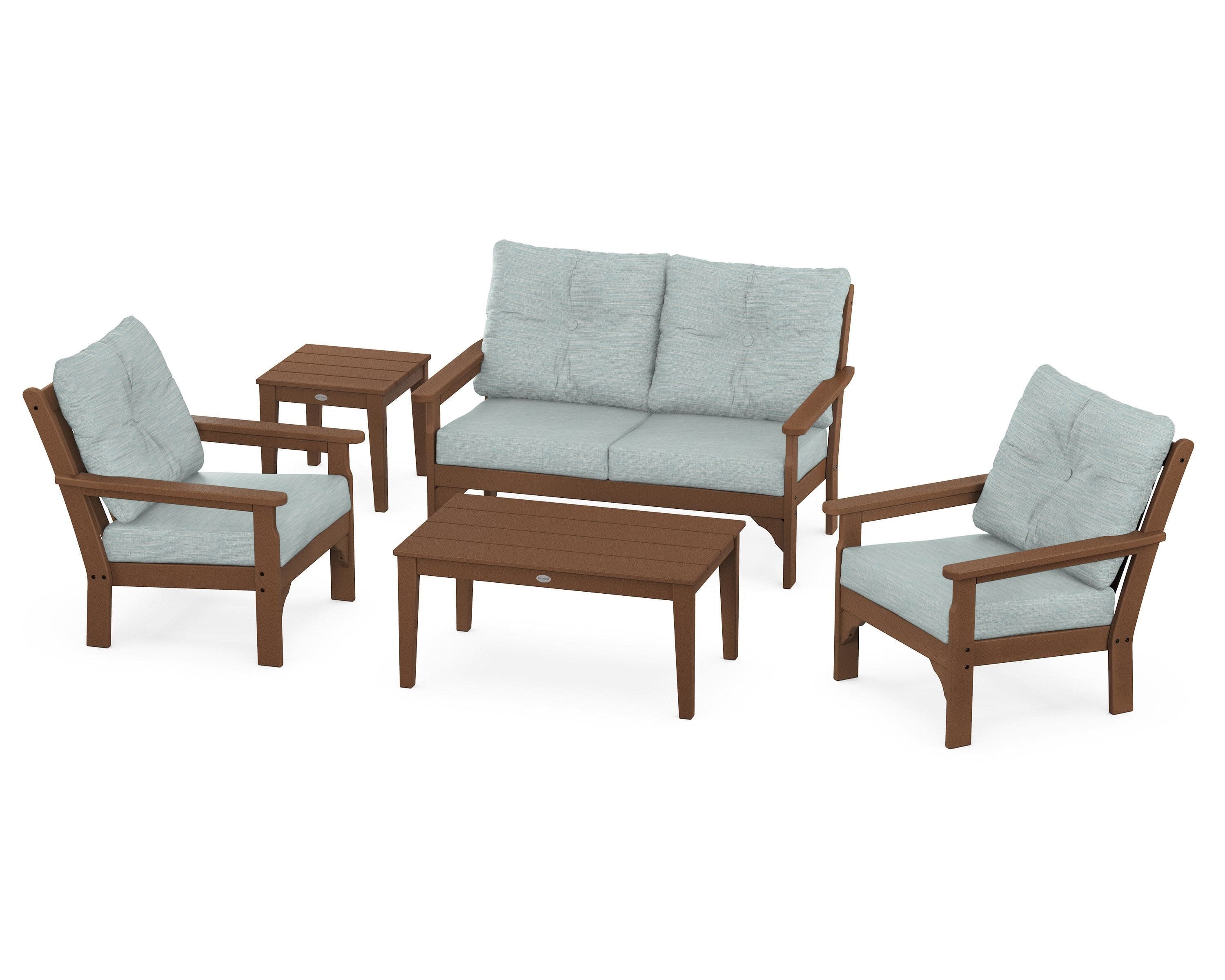 Vineyard 5-Piece Deep Seating Set in Teak / Soothe Mist