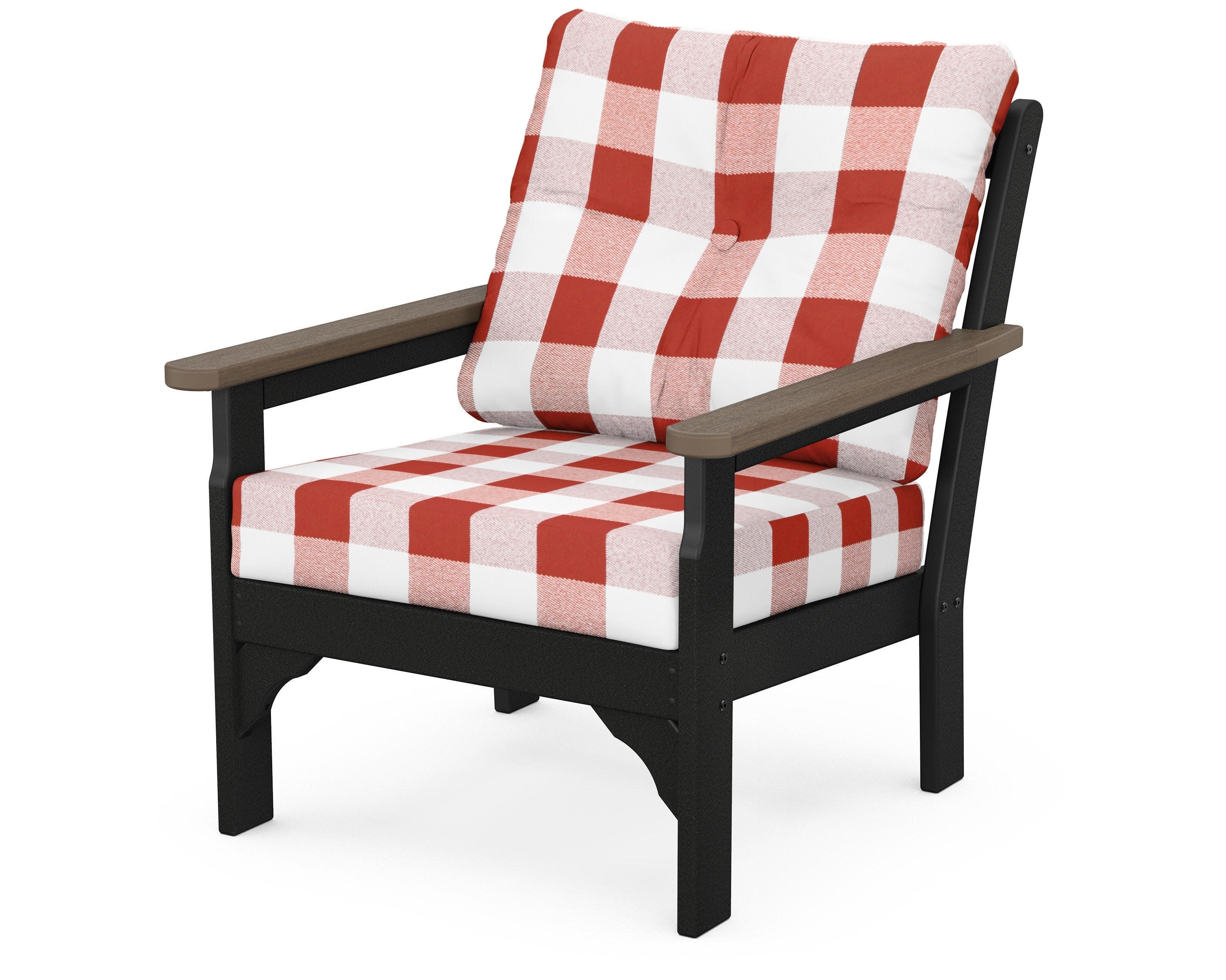 Vineyard Deep Seating Chair in White / Kona / Buffalo Plaid Crimson