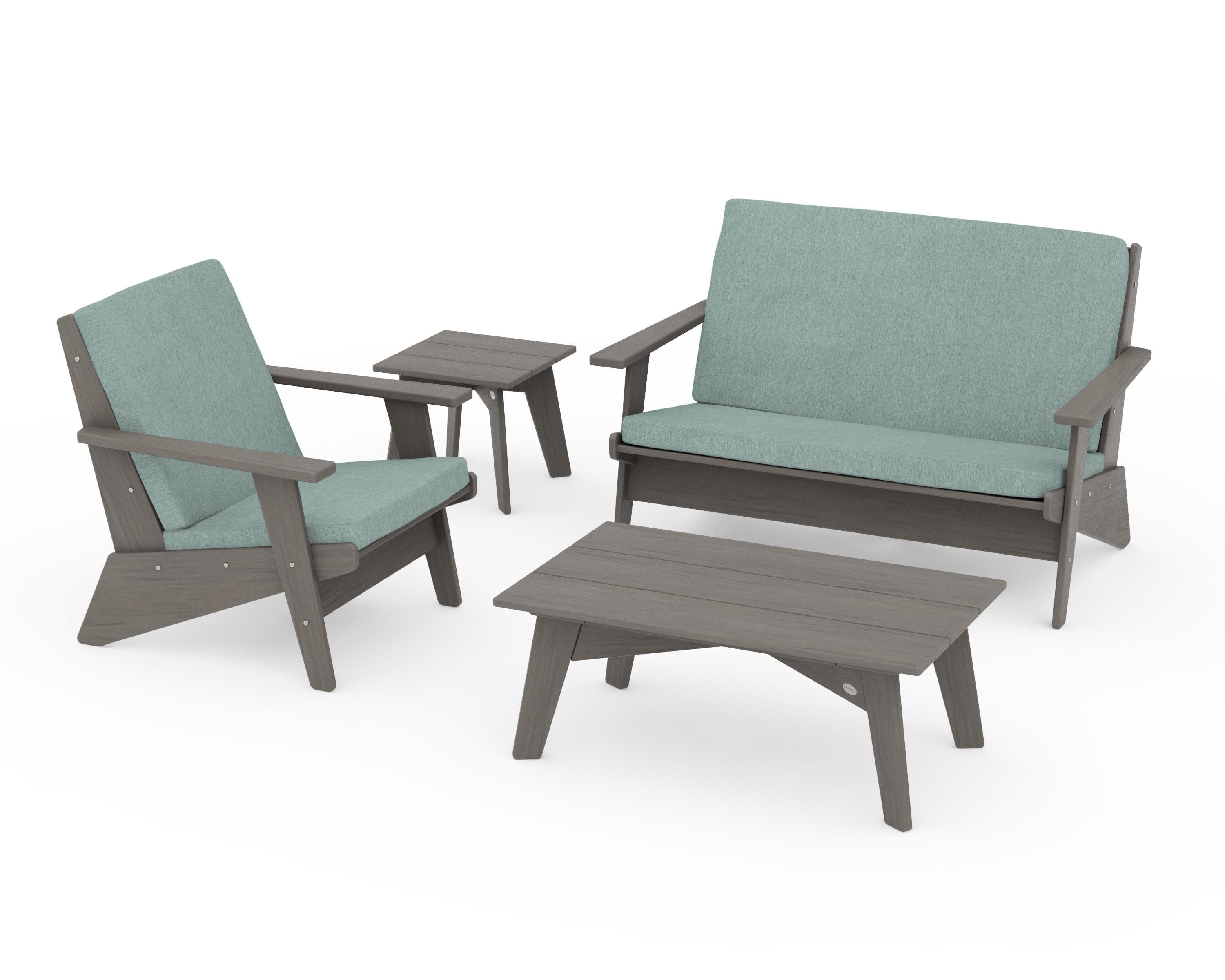 Riviera Modern Lounge 4-Piece Set in Driftwood / Glacier Spa