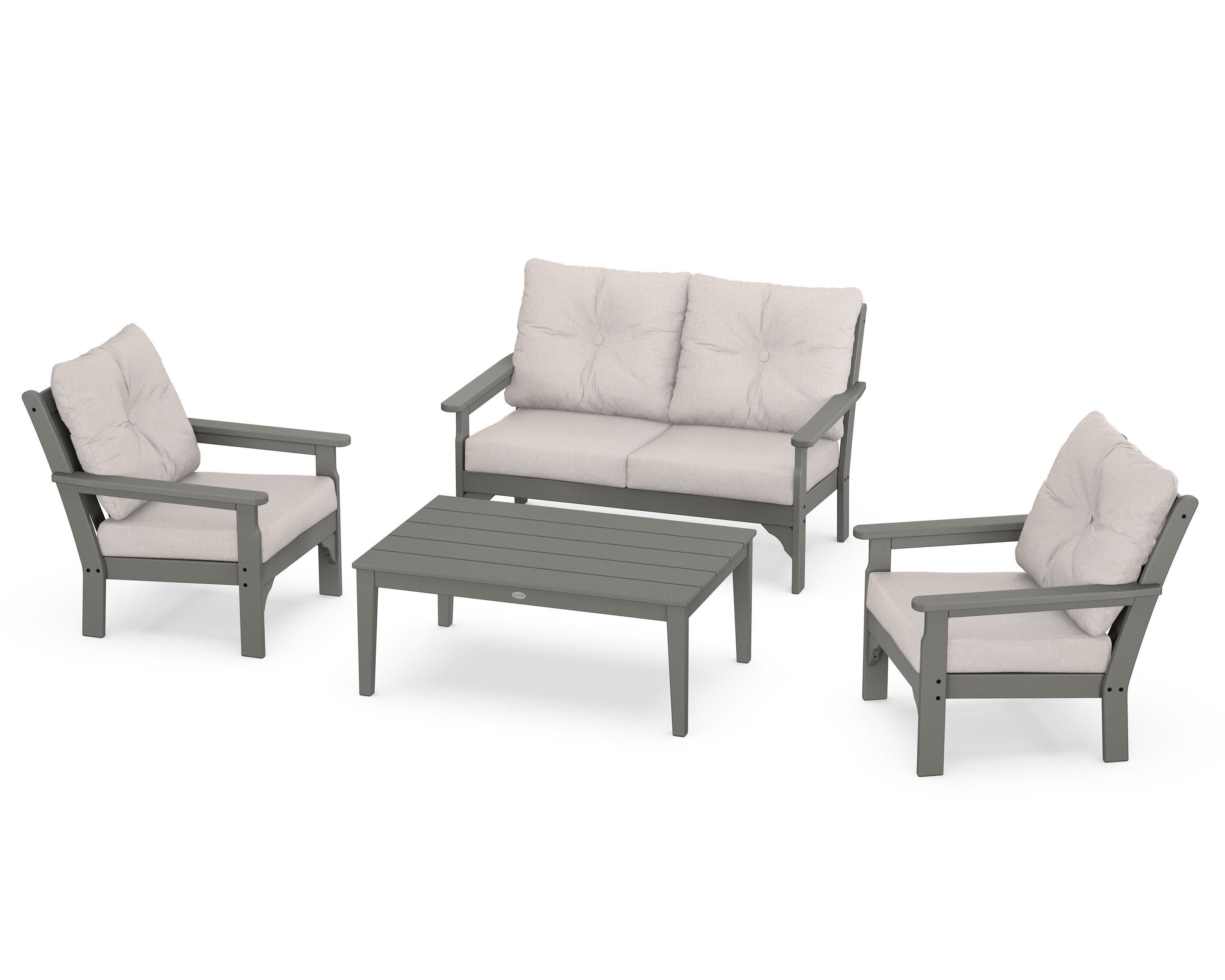 Vineyard 4-Piece Deep Seating Set in Slate Grey / Dune Burlap