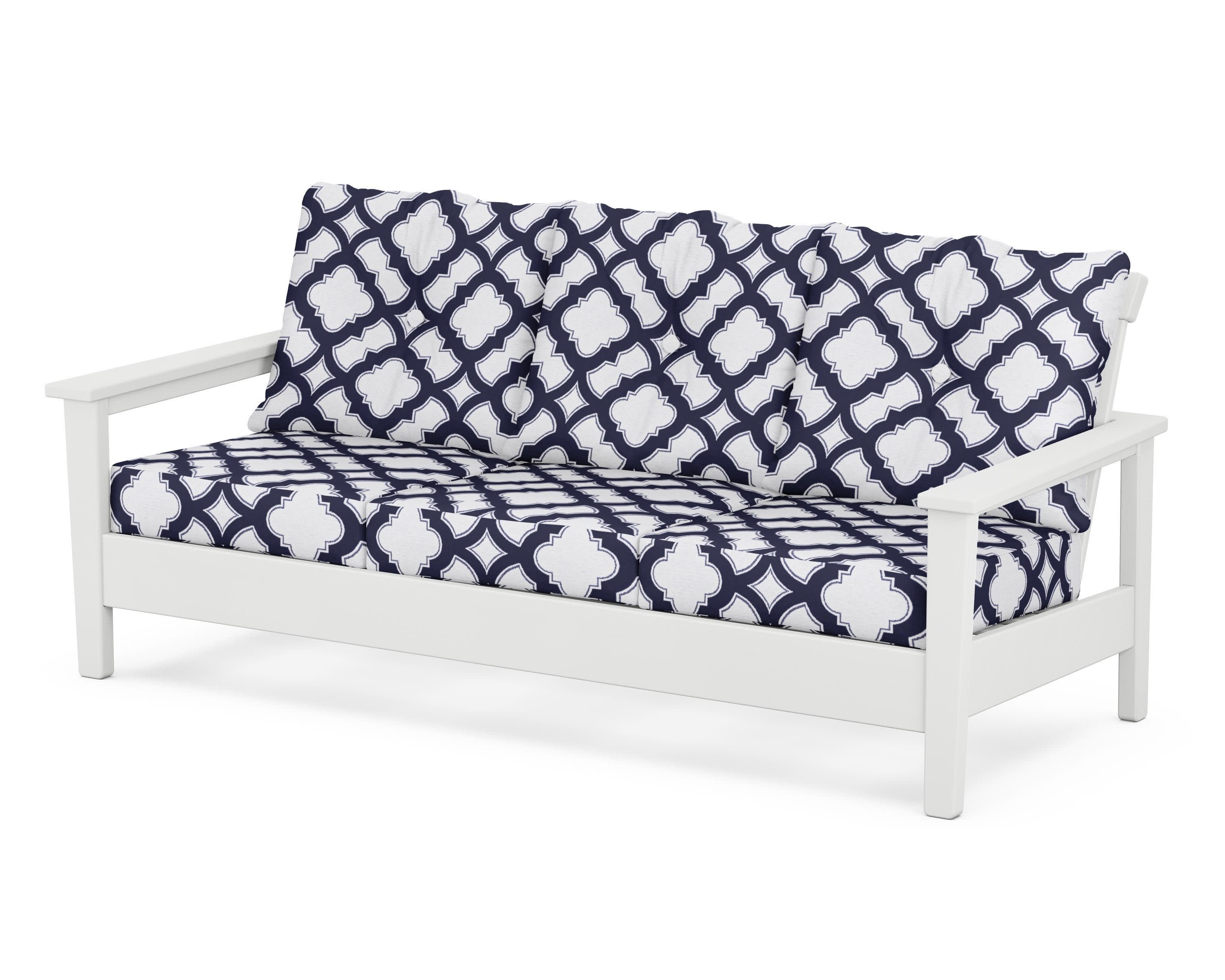 Prescott Deep Seating Sofa in White / Trellis Navy