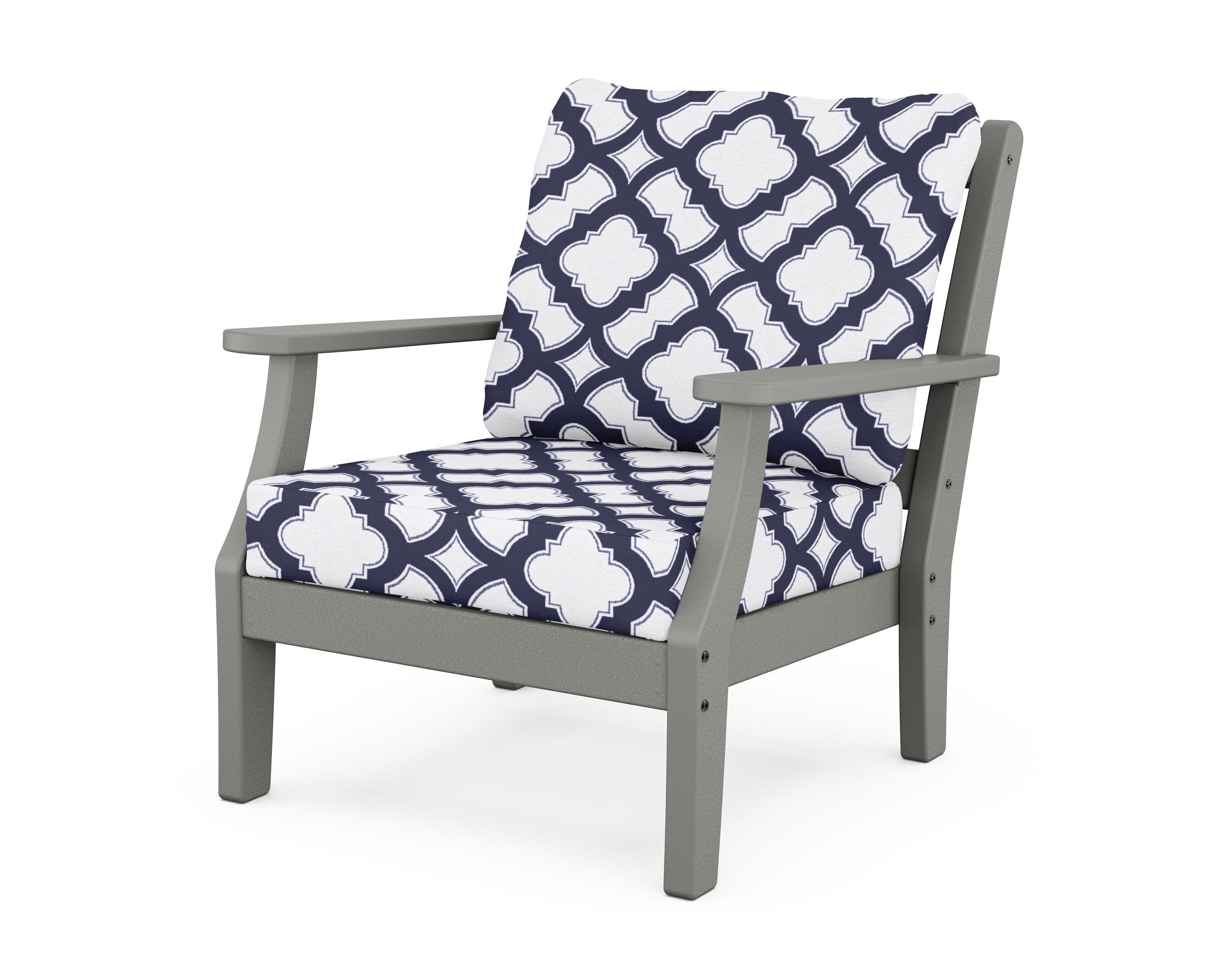 Chinoiserie Deep Seating Chair in Slate Grey / Trellis Navy