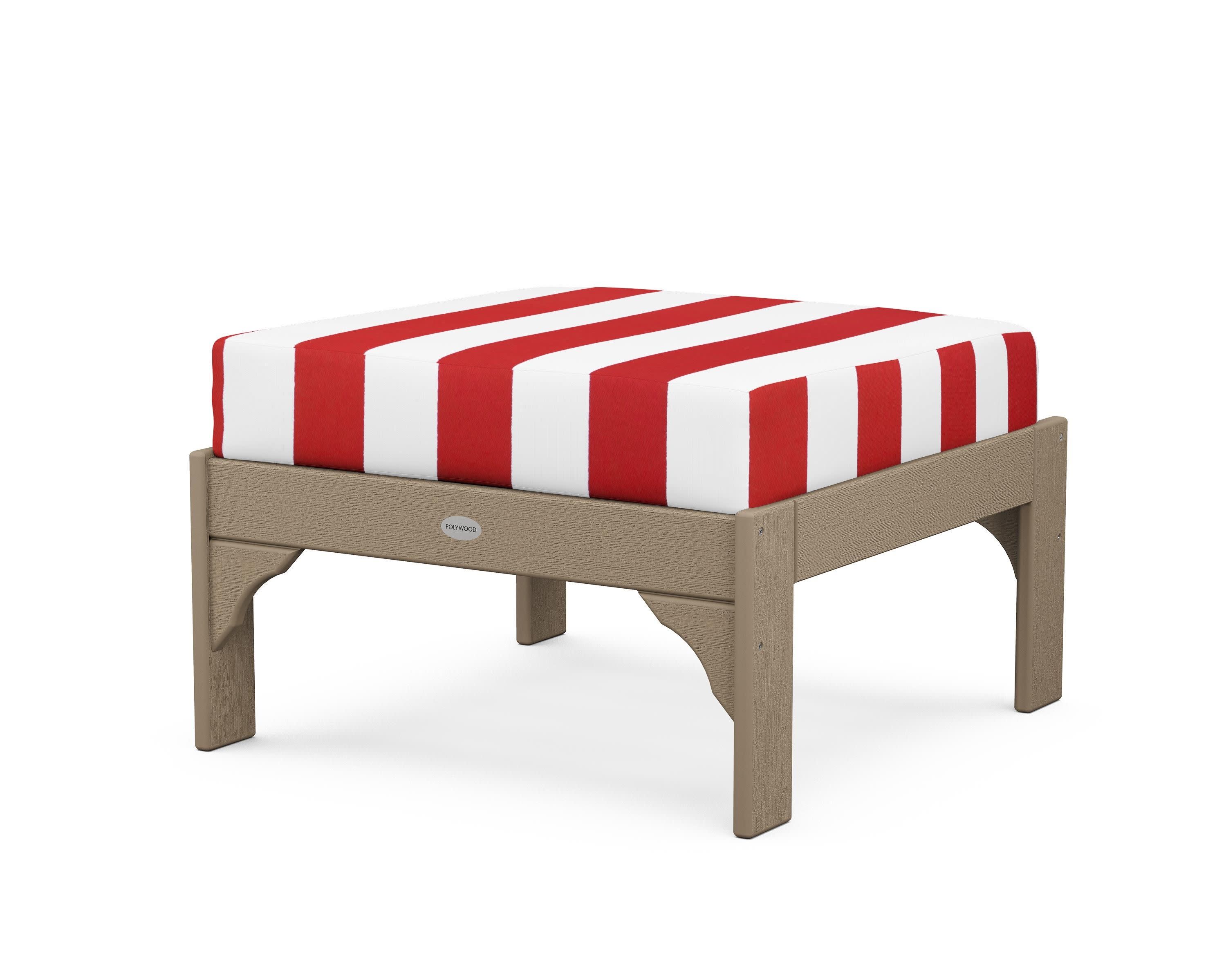 Vineyard Deep Seating Ottoman in Vintage Sahara / Cabana Stripe Crimson