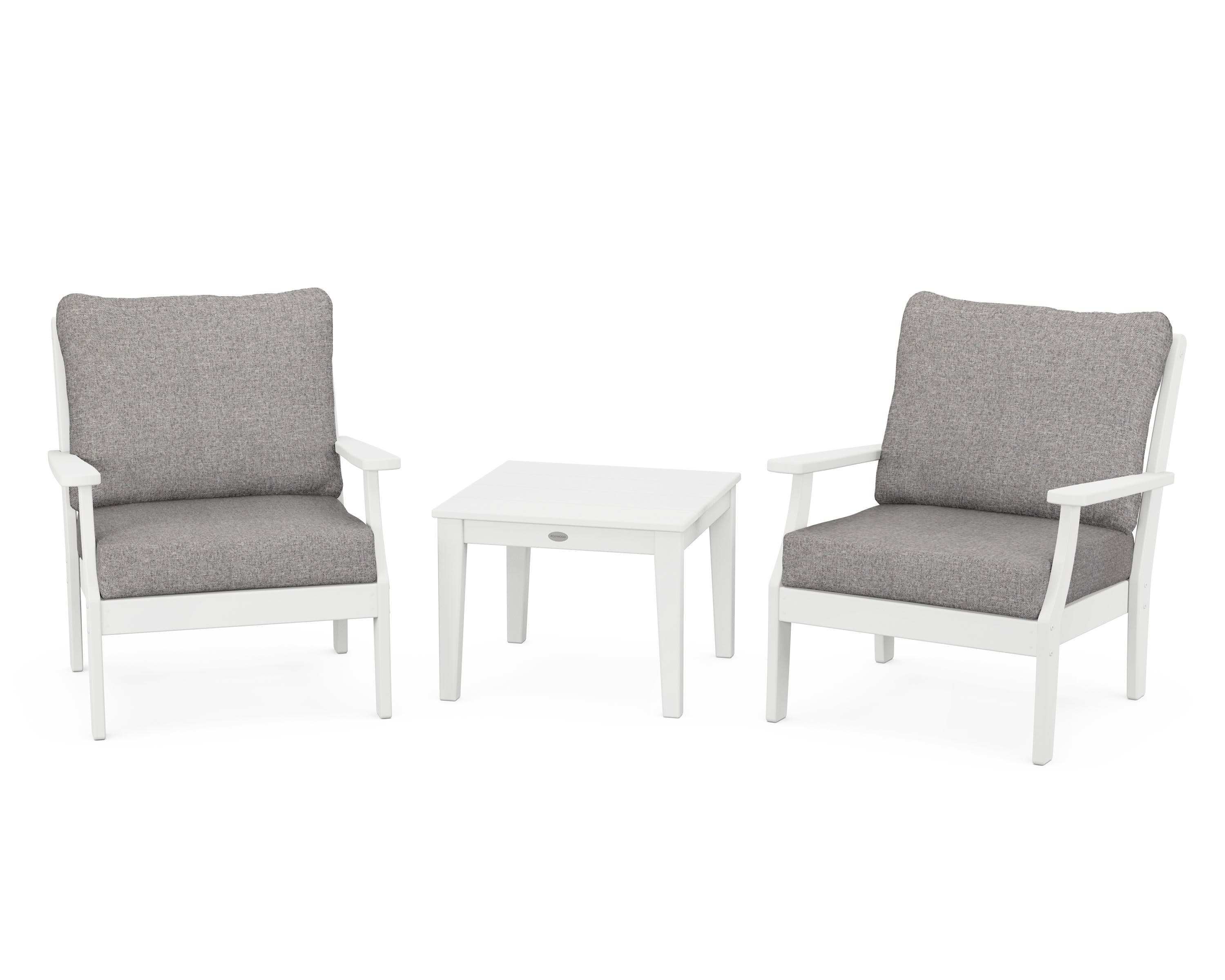Braxton 3-Piece Deep Seating Set in White / Grey Mist