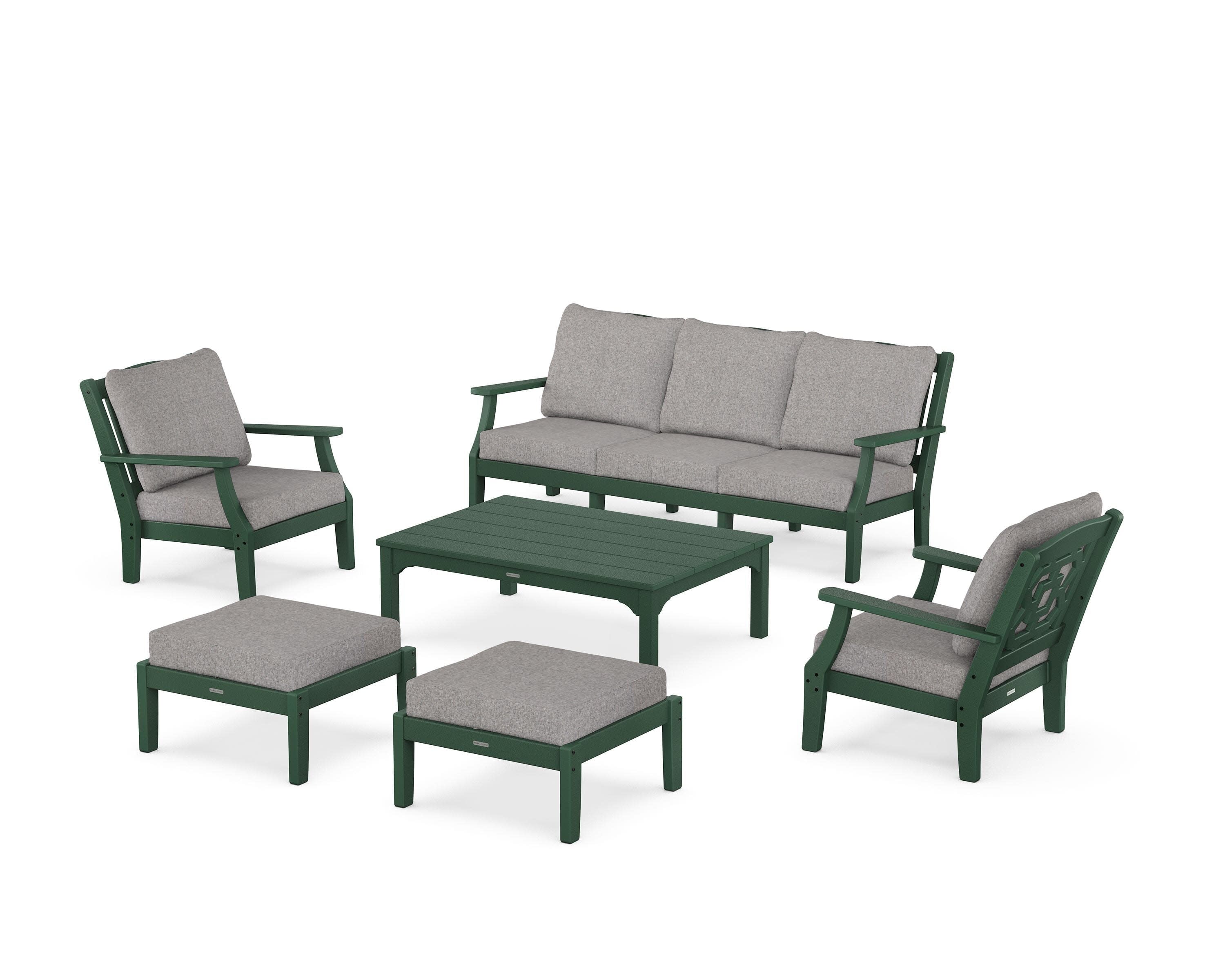 Chinoiserie 6-Piece Lounge Sofa Set in Green / Grey Mist