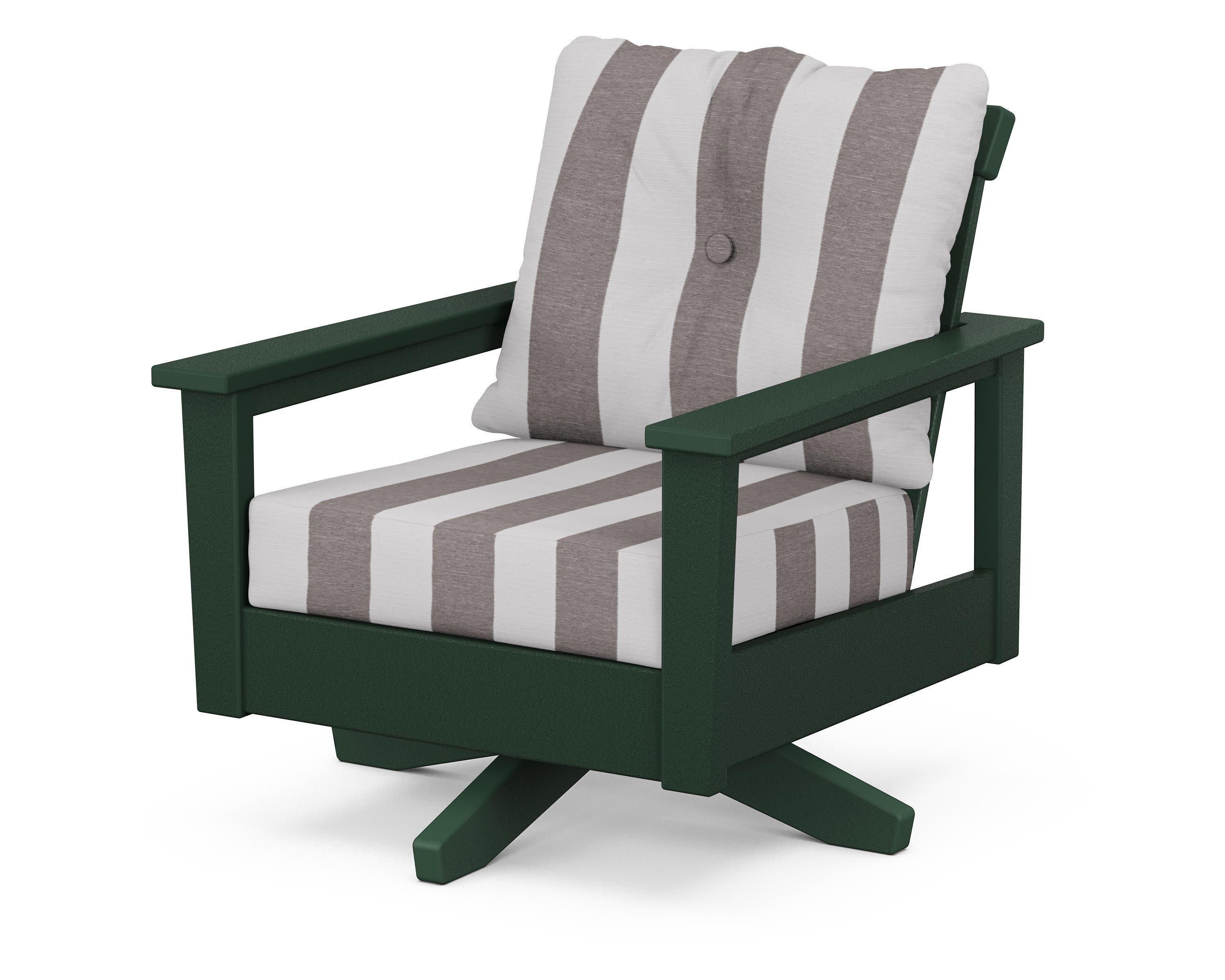 Prescott Deep Seating Swivel Chair in Green / Cabana Stripe Grey Mist