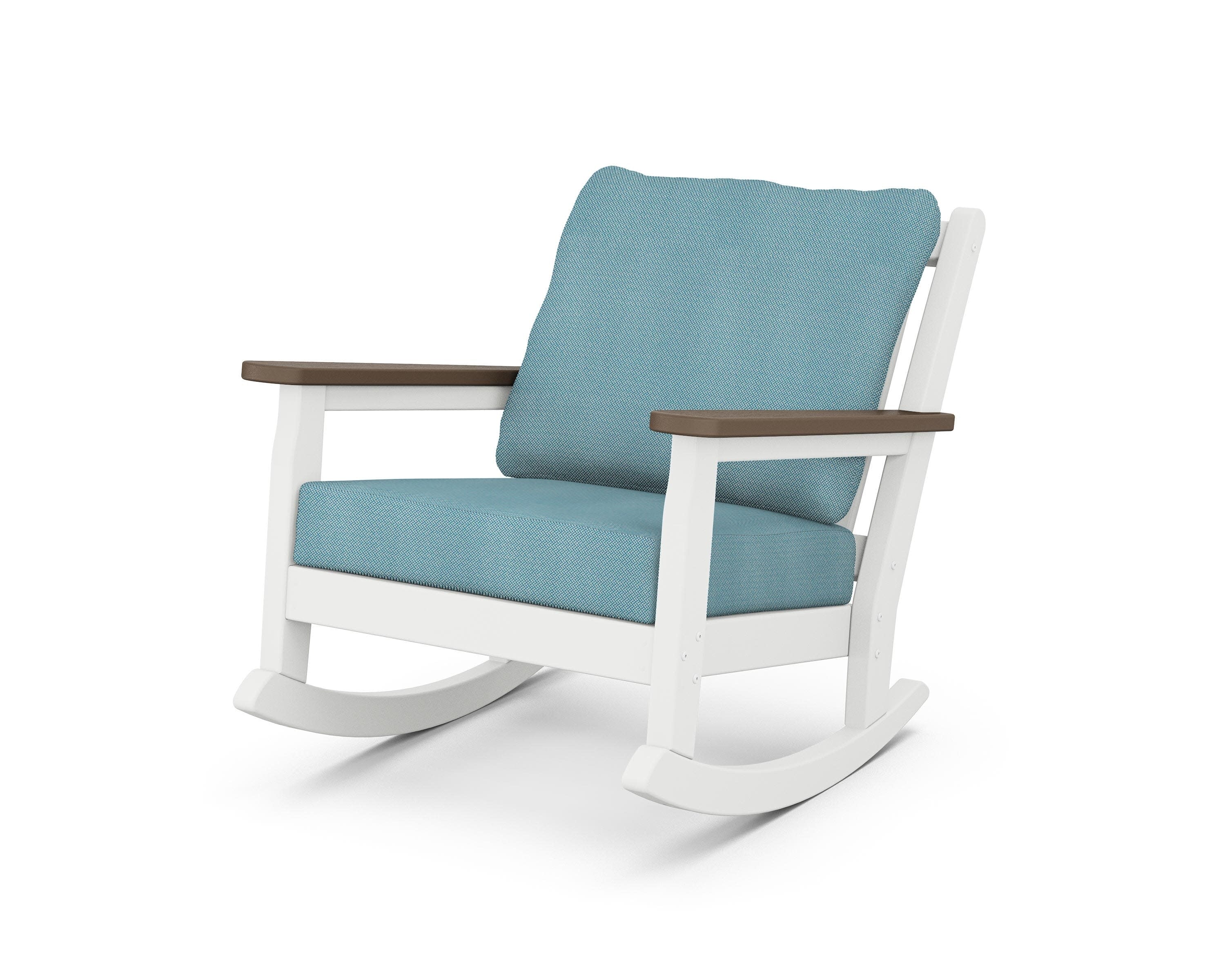 Chippendale Deep Seating Rocking Chair in White / Kona / Lattice Sky Blue
