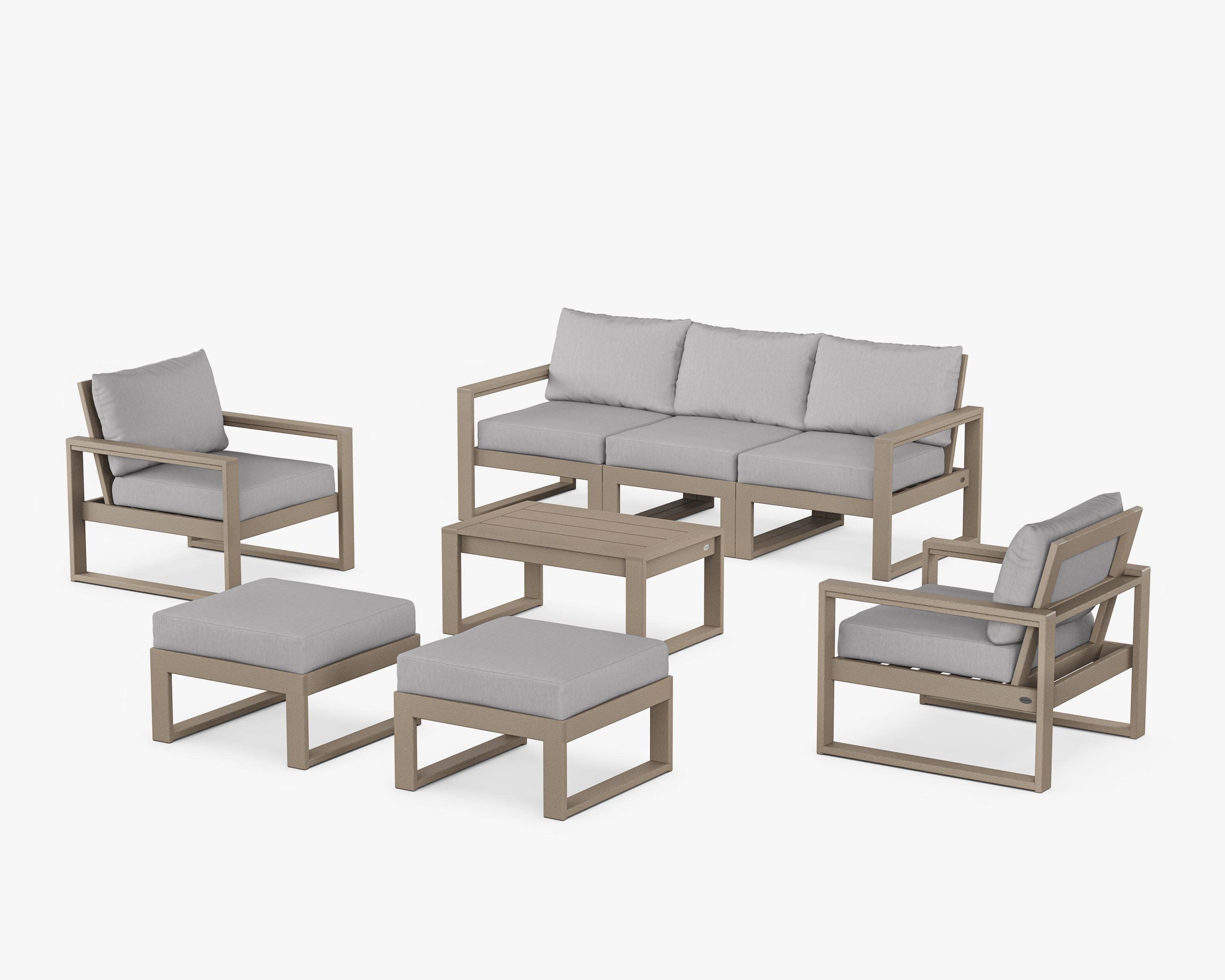 EDGE Sectional 8-Piece Lounge Sofa Set in Vintage Sahara / Granite