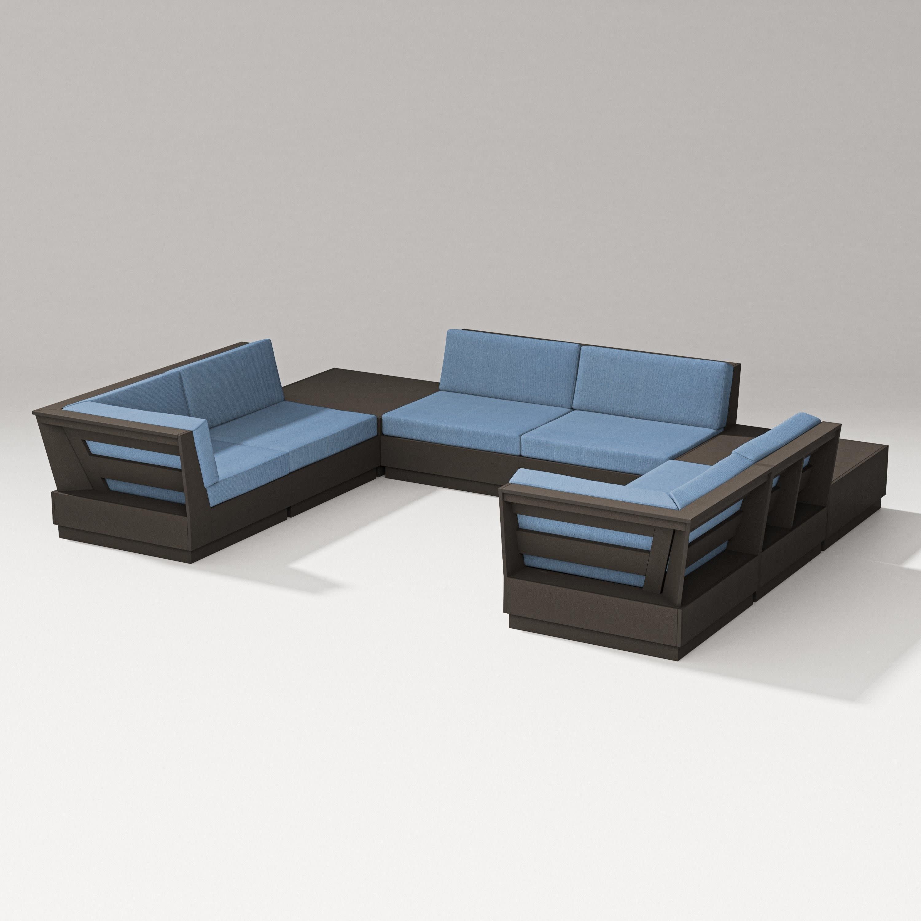 Elevate 8-Piece U-Shaped Sectional in Vintage Coffee / Sky Blue