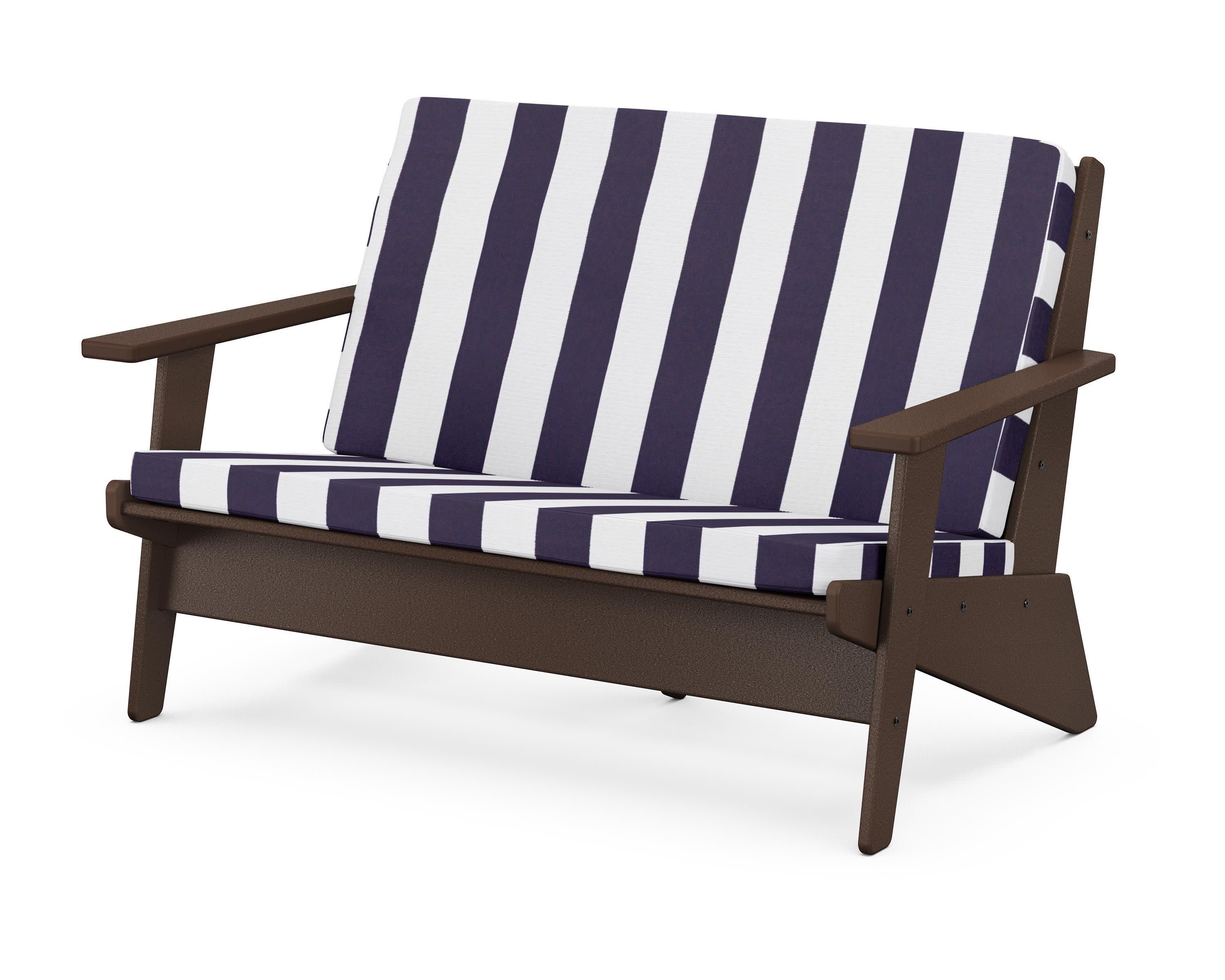 Riviera Modern Lounge Loveseat in Mahogany / Cabana Stripe Navy
