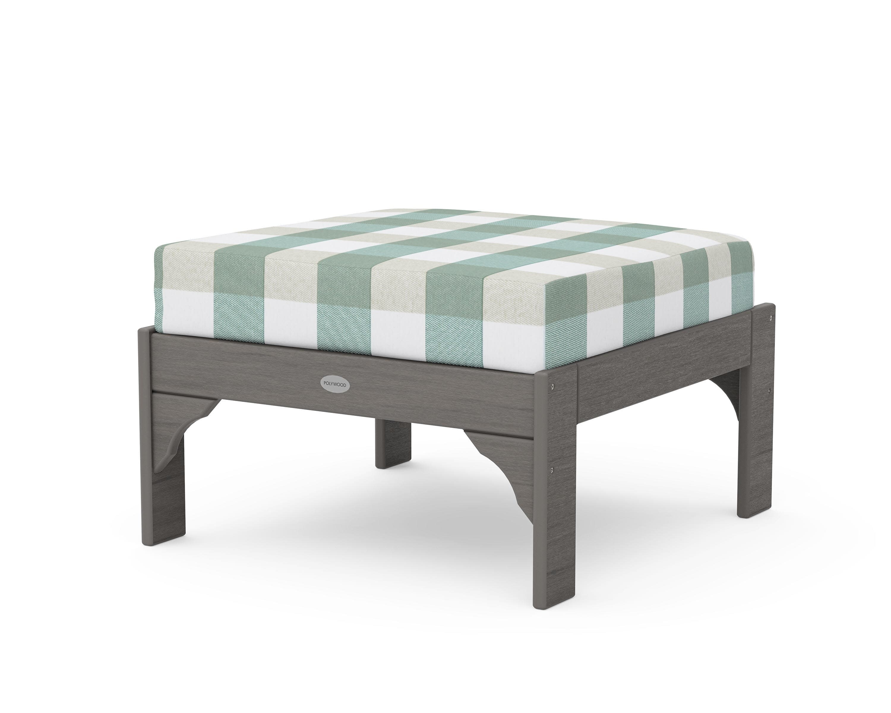 Vineyard Deep Seating Ottoman in Driftwood / Buffalo Plaid Glacier Spa