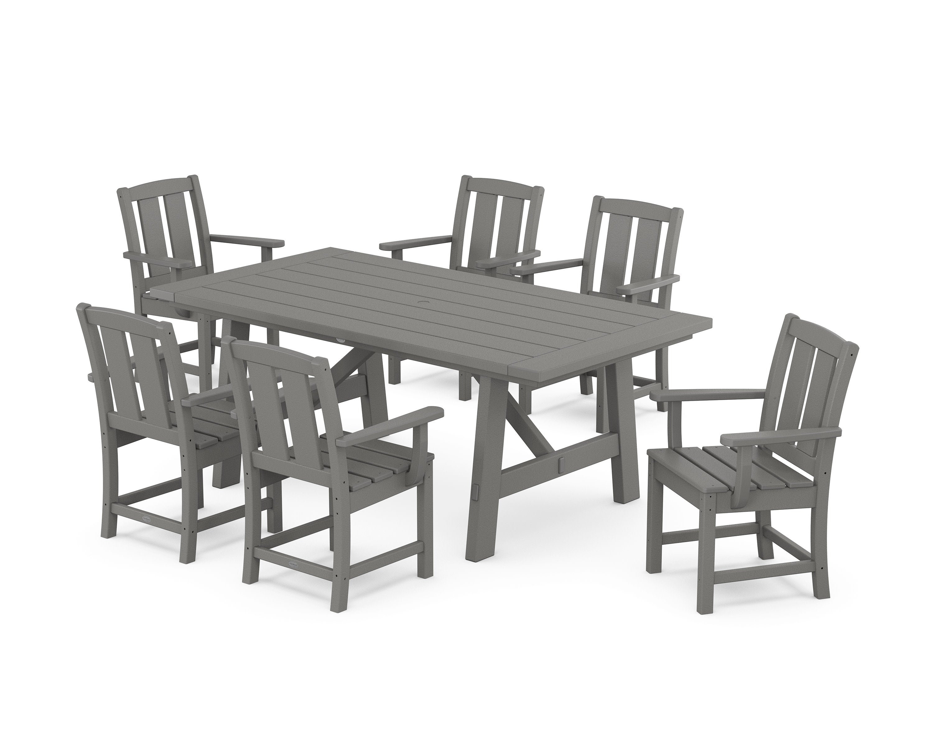 Mission Arm Chair 7-Piece Rustic Farmhouse Dining Set in Slate Grey