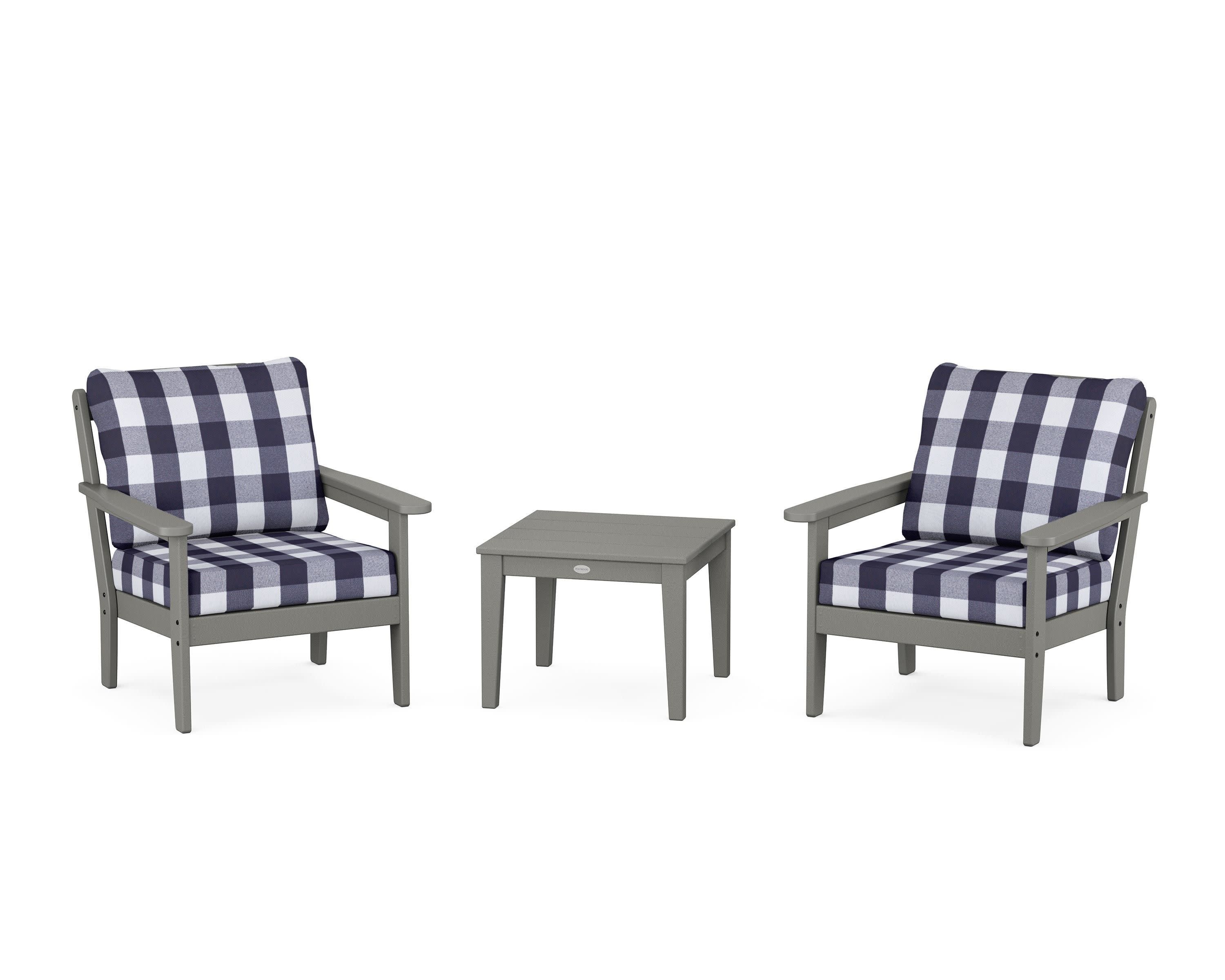 Cottage 3-Piece Deep Seating Set in Slate Grey / Buffalo Plaid Navy