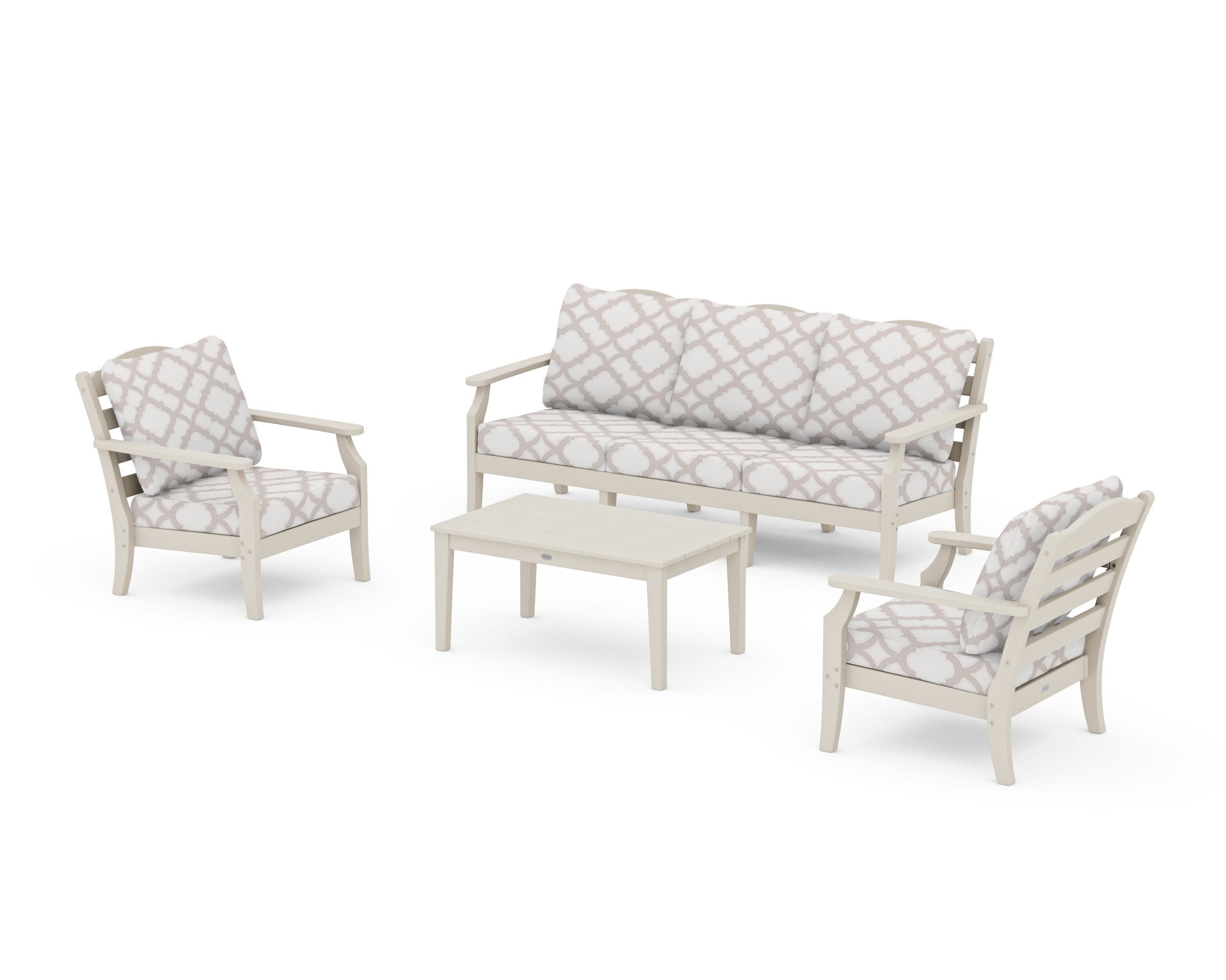 Savannah 4-Piece Deep Seating Set with Sofa in Sand / Trellis Dune Burlap