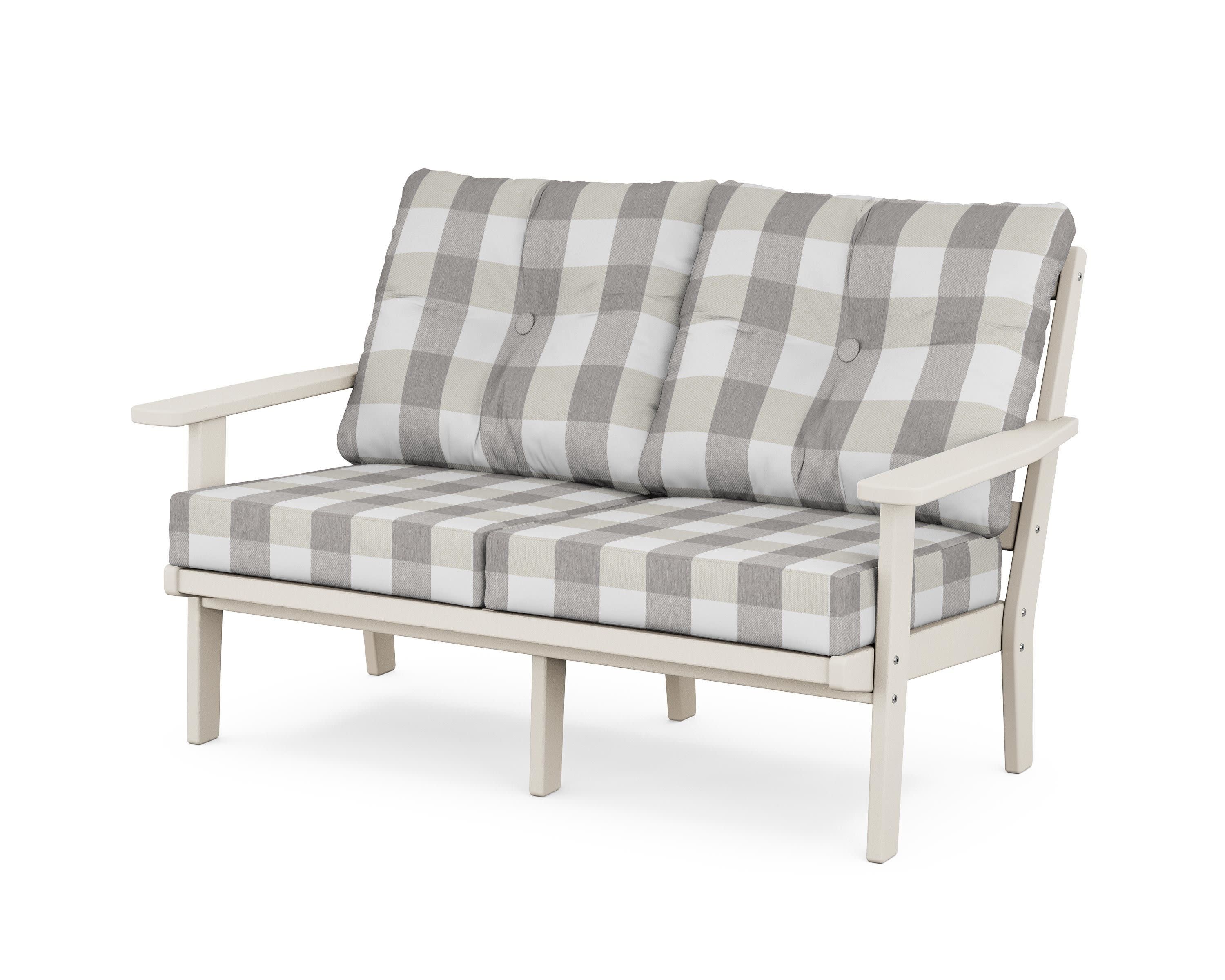 Oxford Deep SeatingLoveseat in Sand / Buffalo Plaid Grey Mist