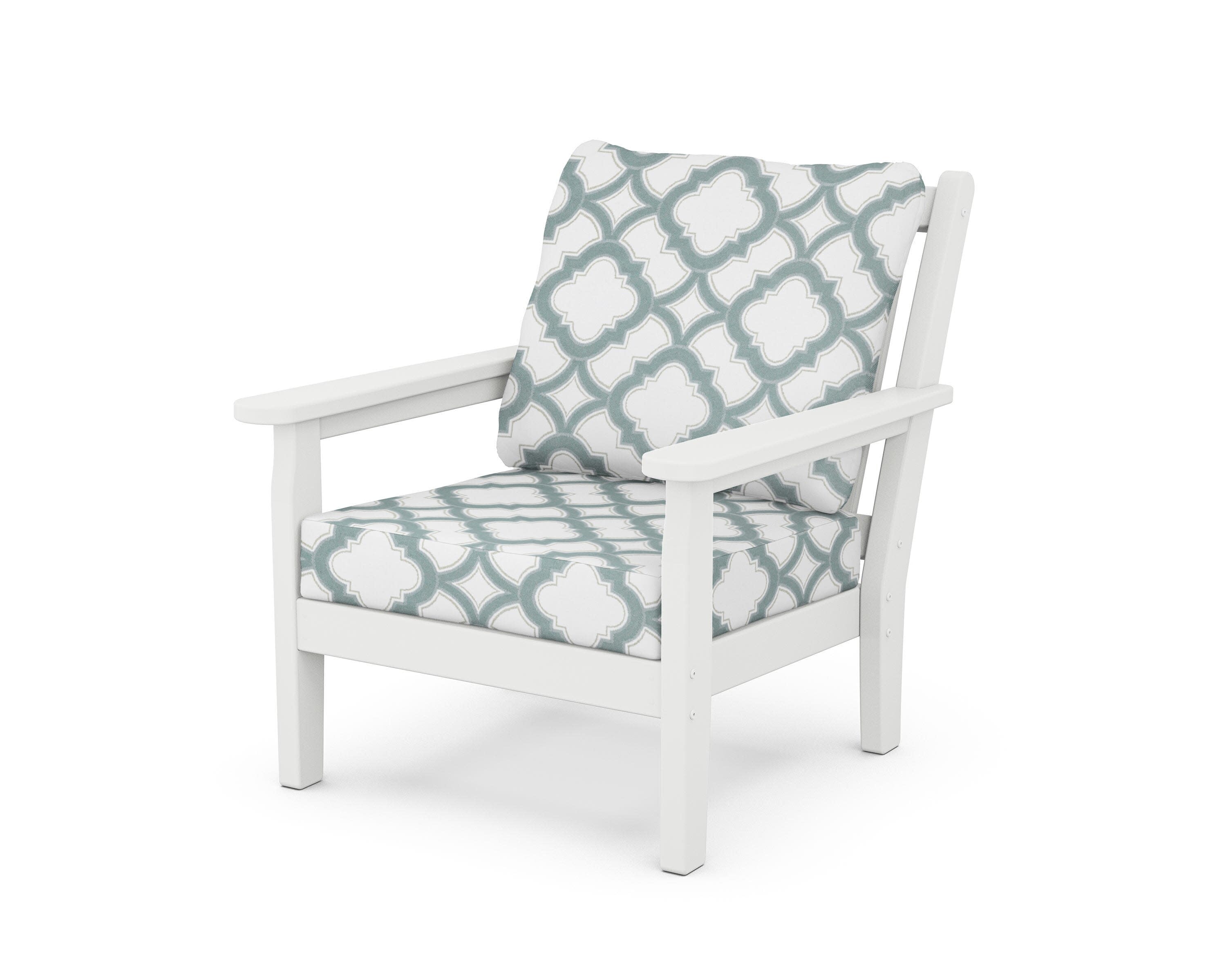 Chippendale Deep Seating Chair in White / Trellis Glacier Spa