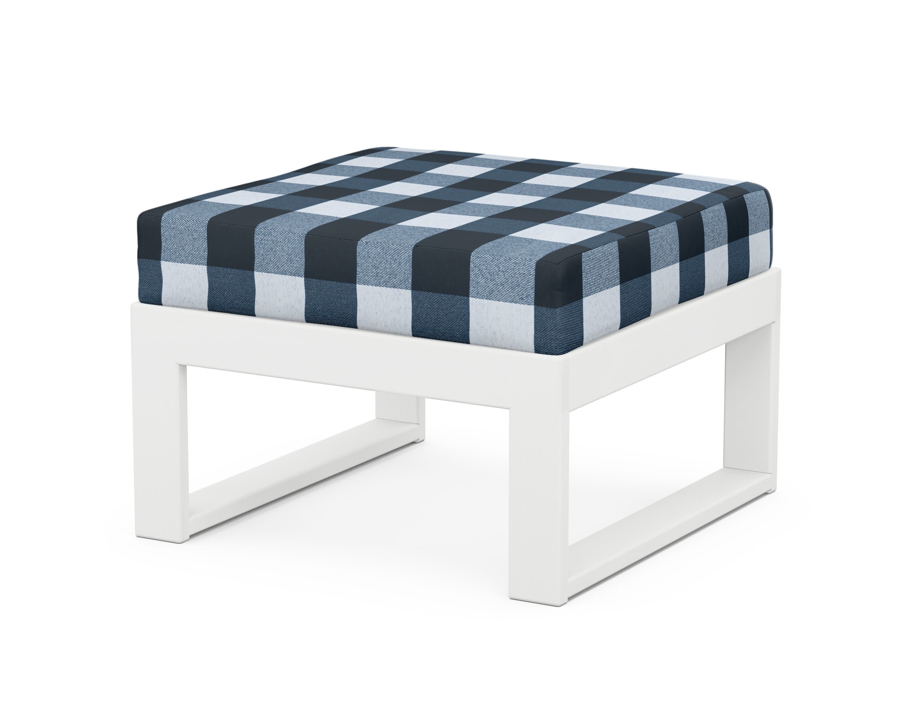 Modular Ottoman - Modern in White / Buffalo Plaid Marine Indigo