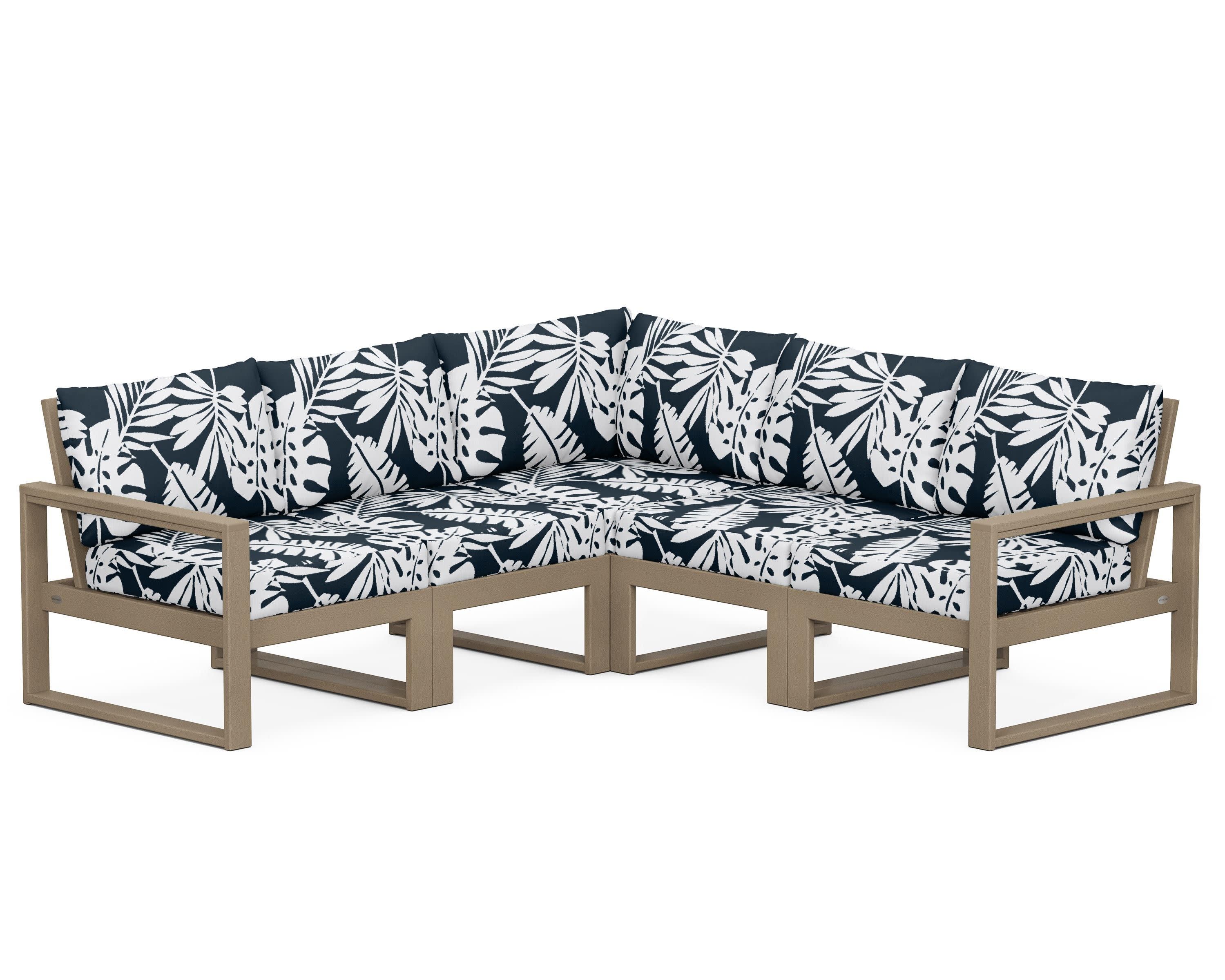 EDGE 5-Piece Modular Deep Seating Set in Vintage Sahara / Leaf Marine Indigo