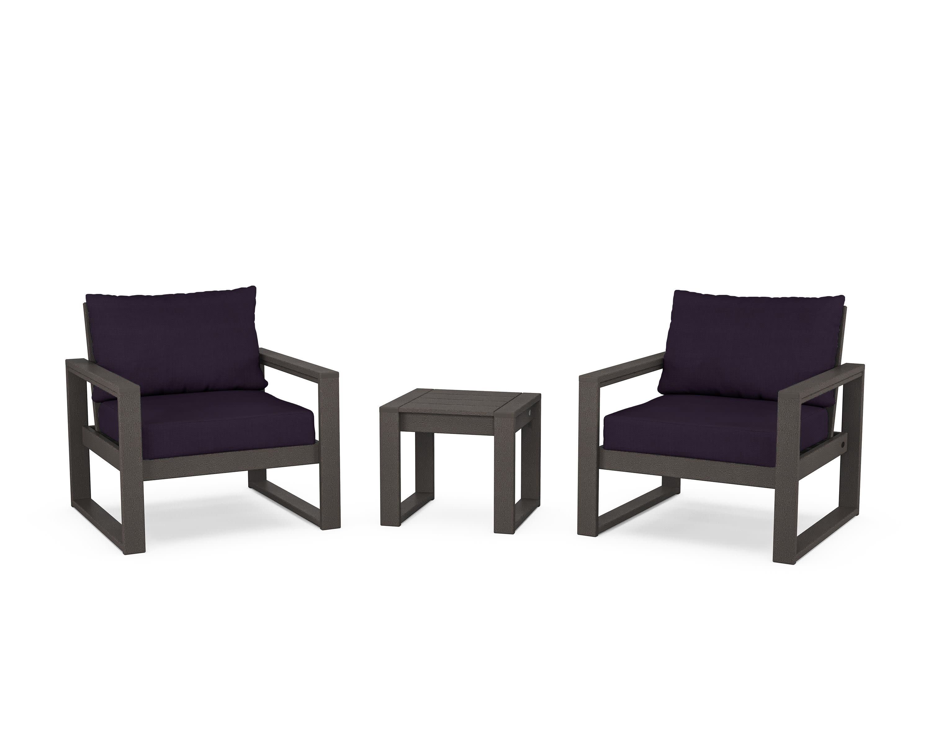 EDGE Sectional 3-Piece Deep Seating Set in Vintage Coffee / Navy Linen