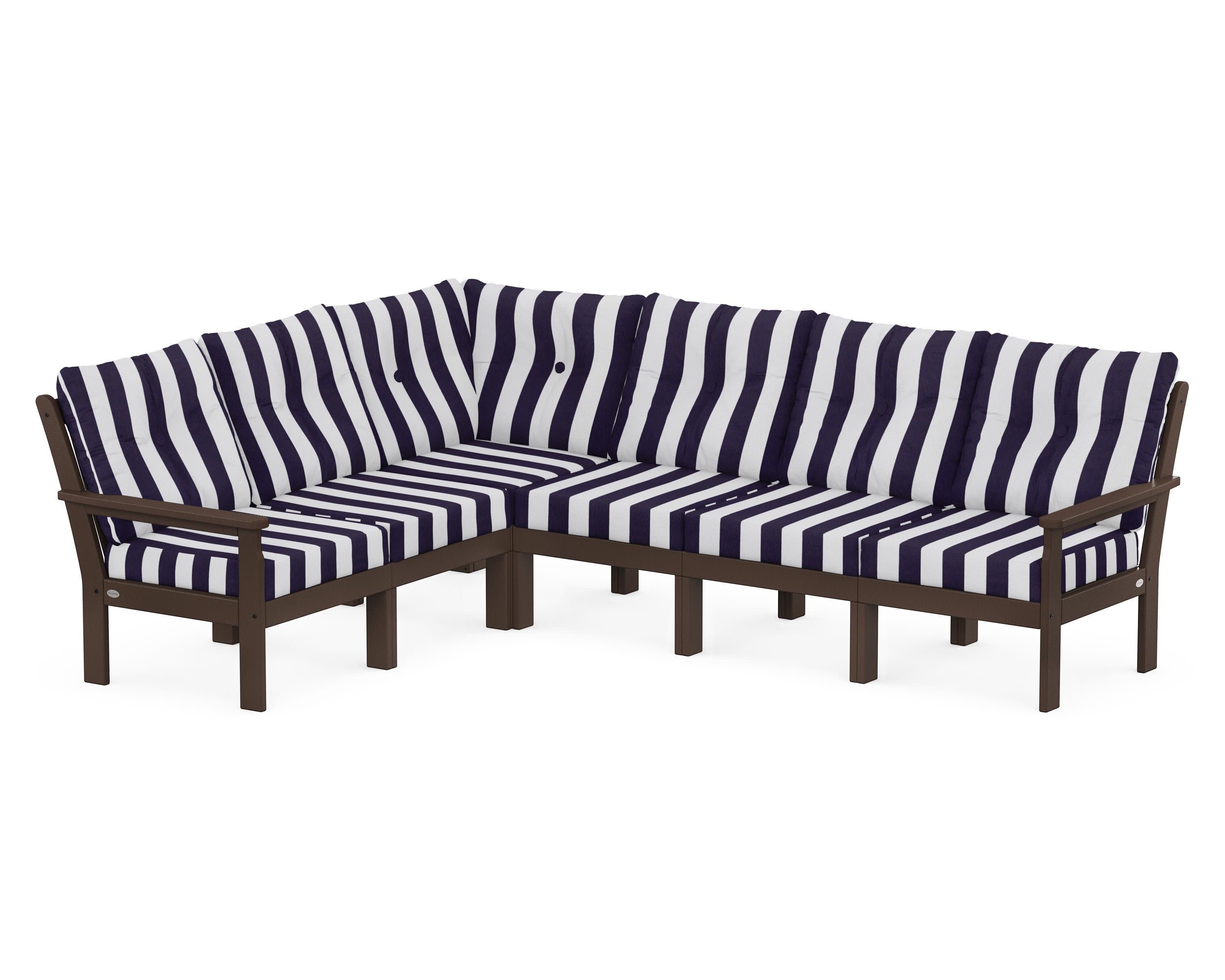 Vineyard 6-Piece Sectional in Mahogany / Cabana Stripe Navy