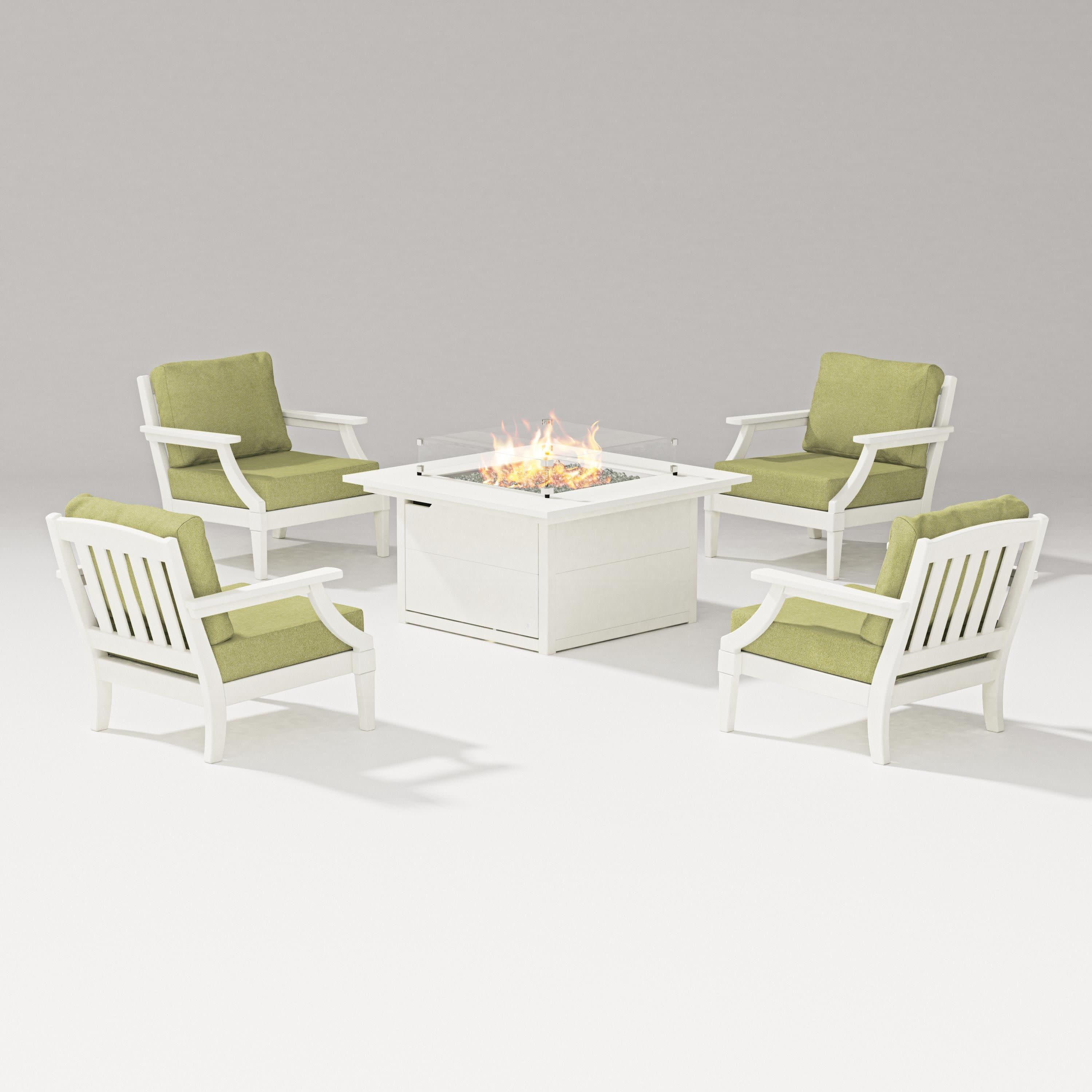 Estate 5-Piece Lounge Fire Table Set in Vintage White / Chartreuse Boucle