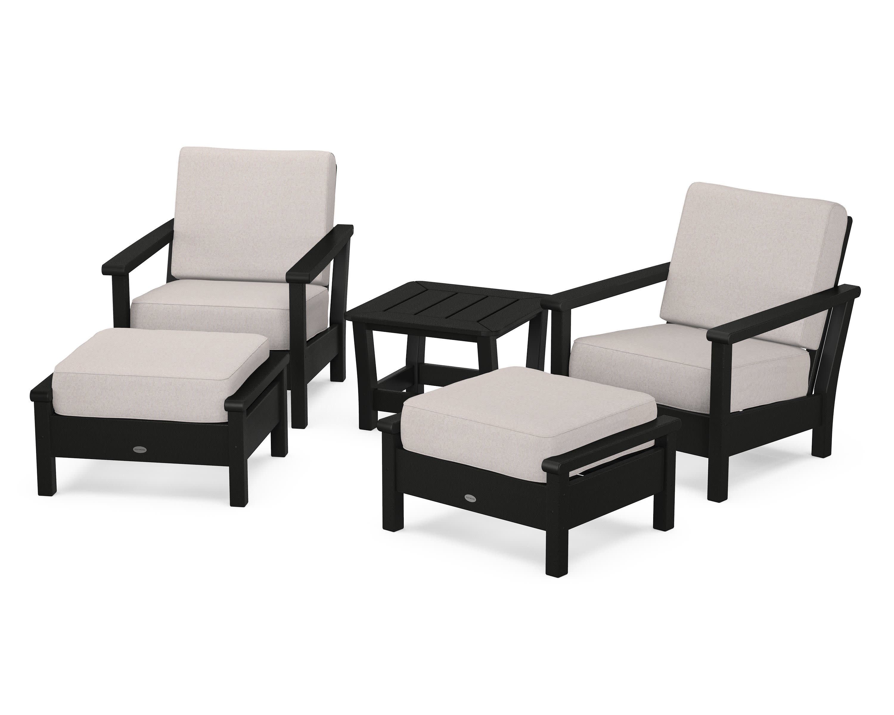 Harbour 5-Piece Deep Seating Chair Set in Black / Dune Burlap