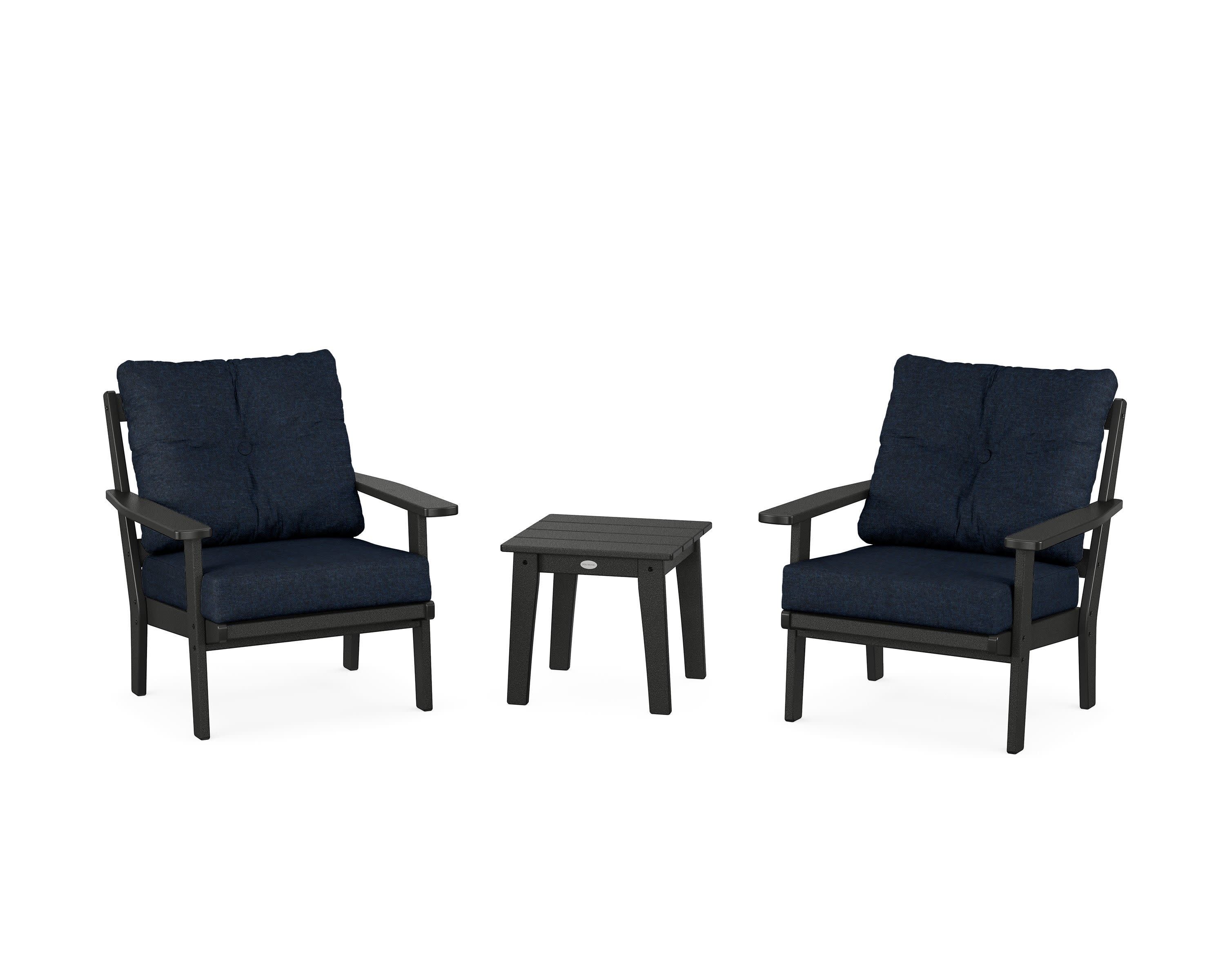 Prairie 3-Piece Deep Seating Set in Black / Marine Indigo