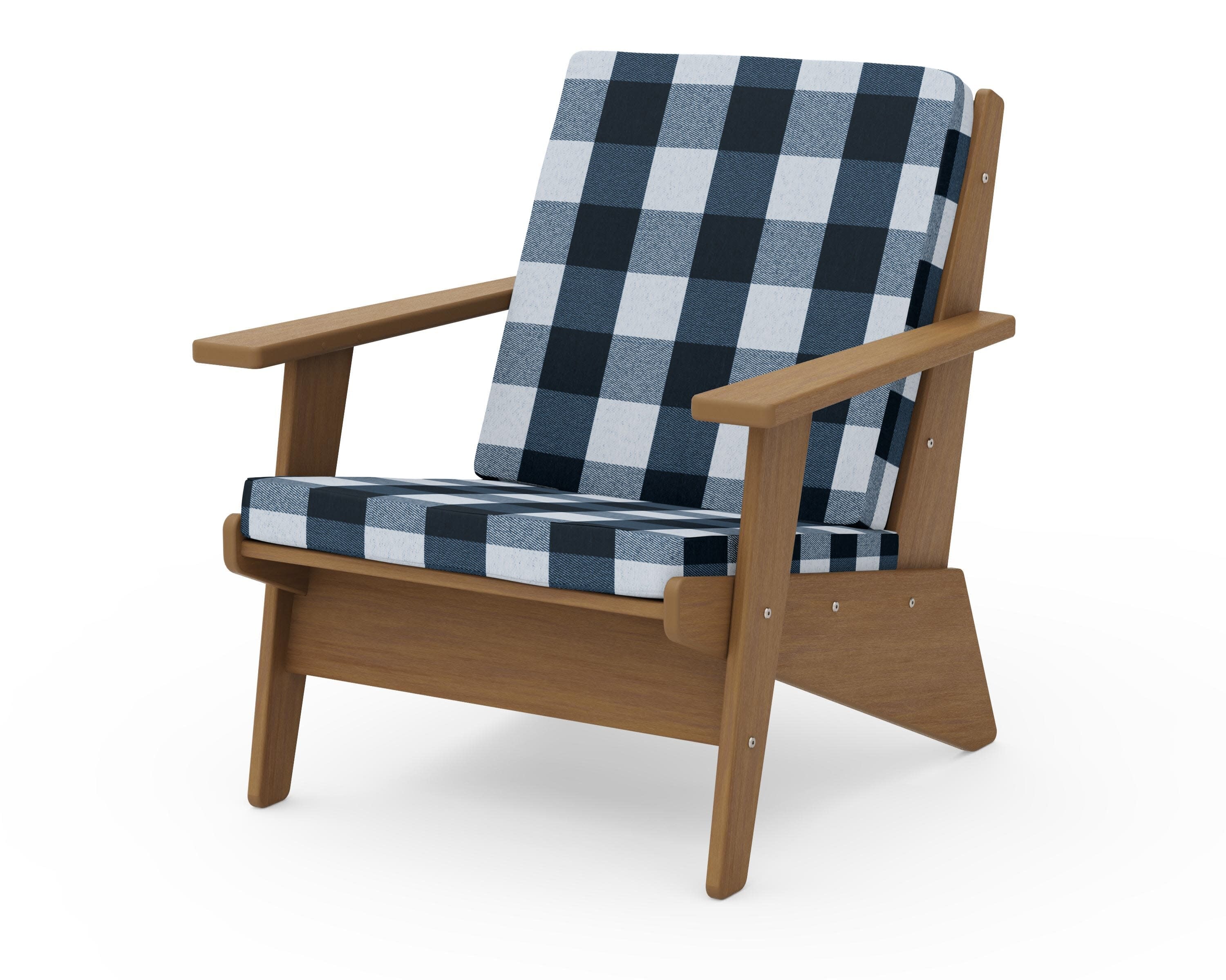 Riviera Modern Lounge Chair in Natural / Buffalo Plaid Marine Indigo