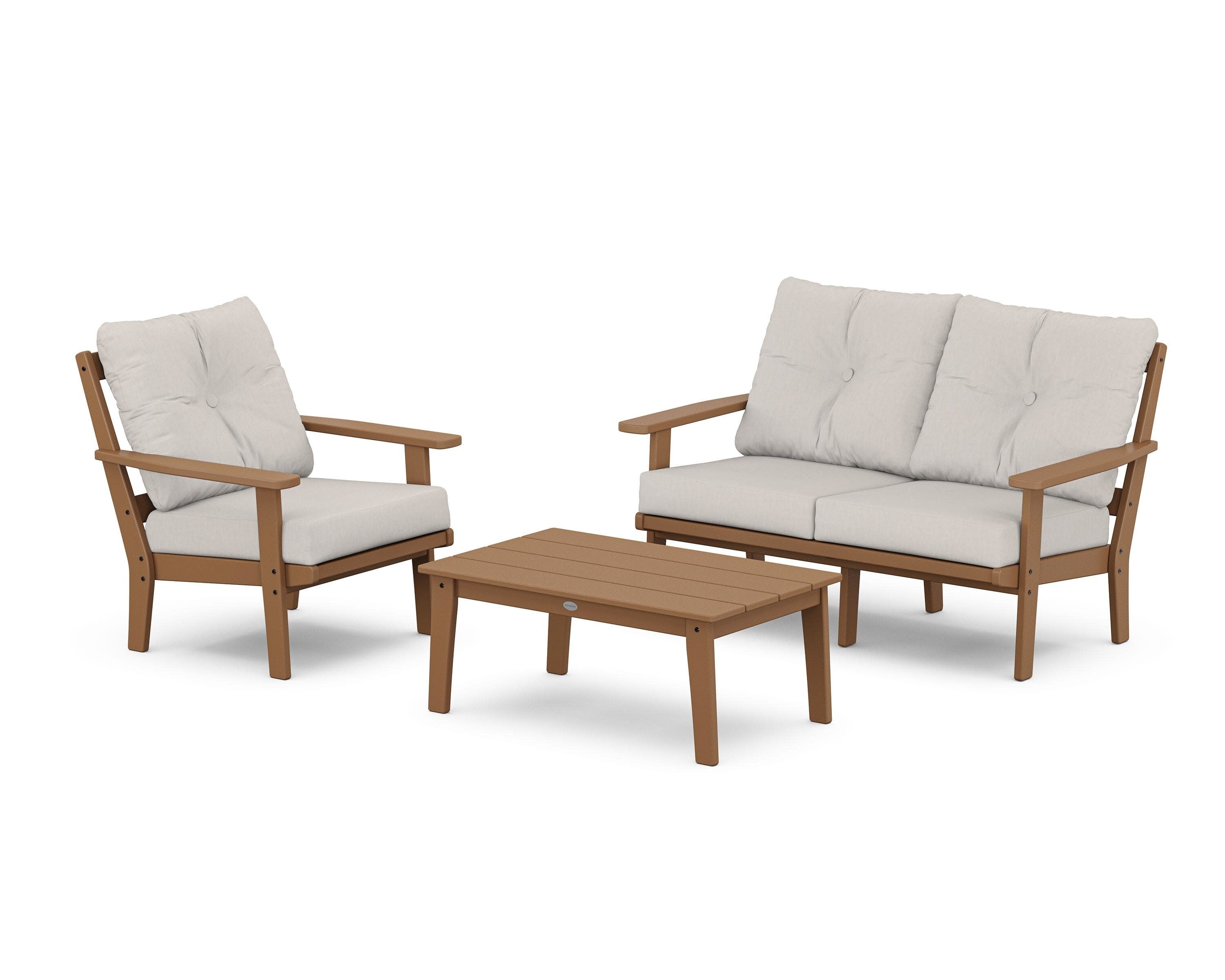 Prairie 3-Piece Deep Seating Set with Loveseat in Teak / Cast Ash
