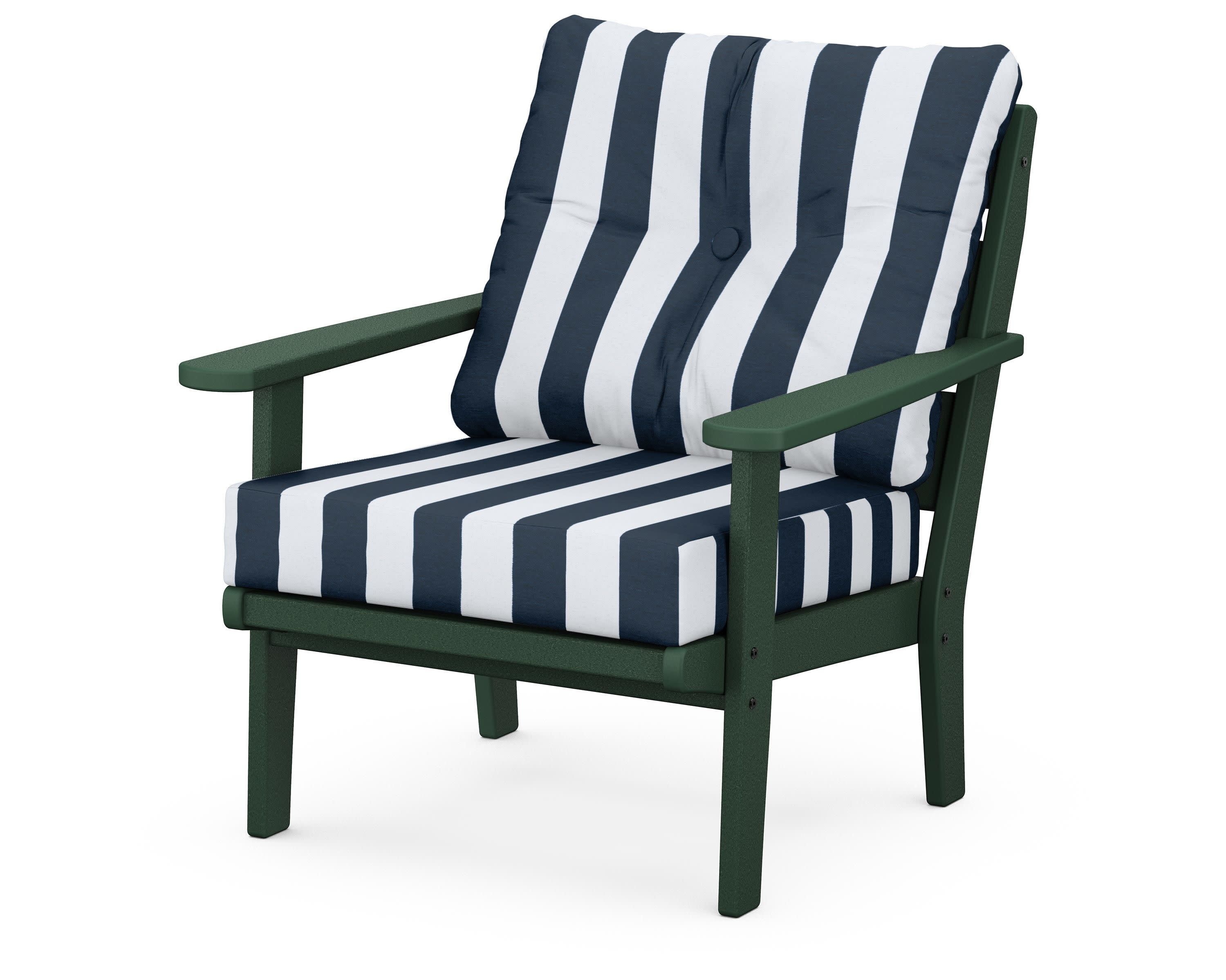 Lakeside Deep Seating Chair in Green / Cabana Stripe Marine Indigo