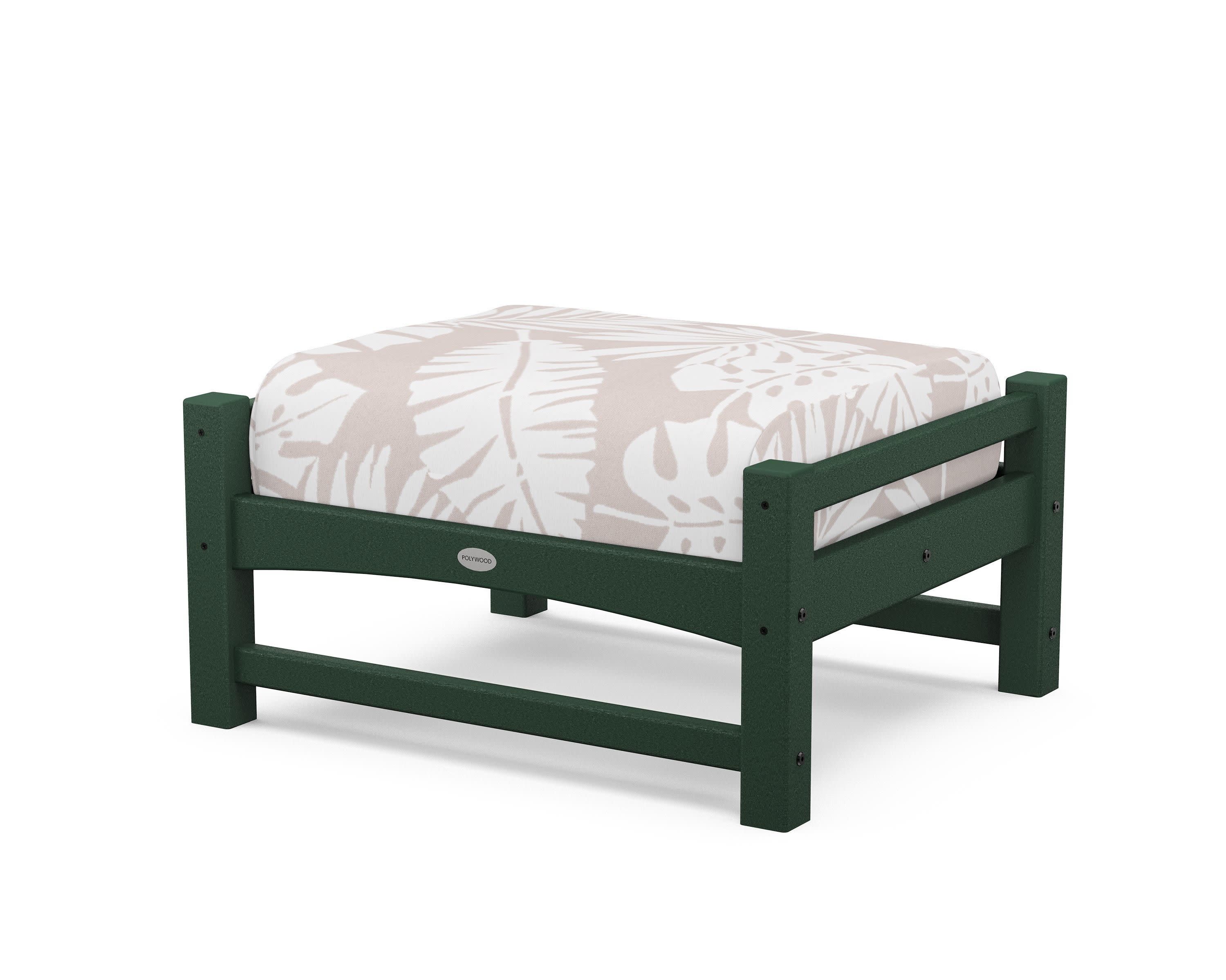 Club Ottoman in Green / Leaf Dune Burlap