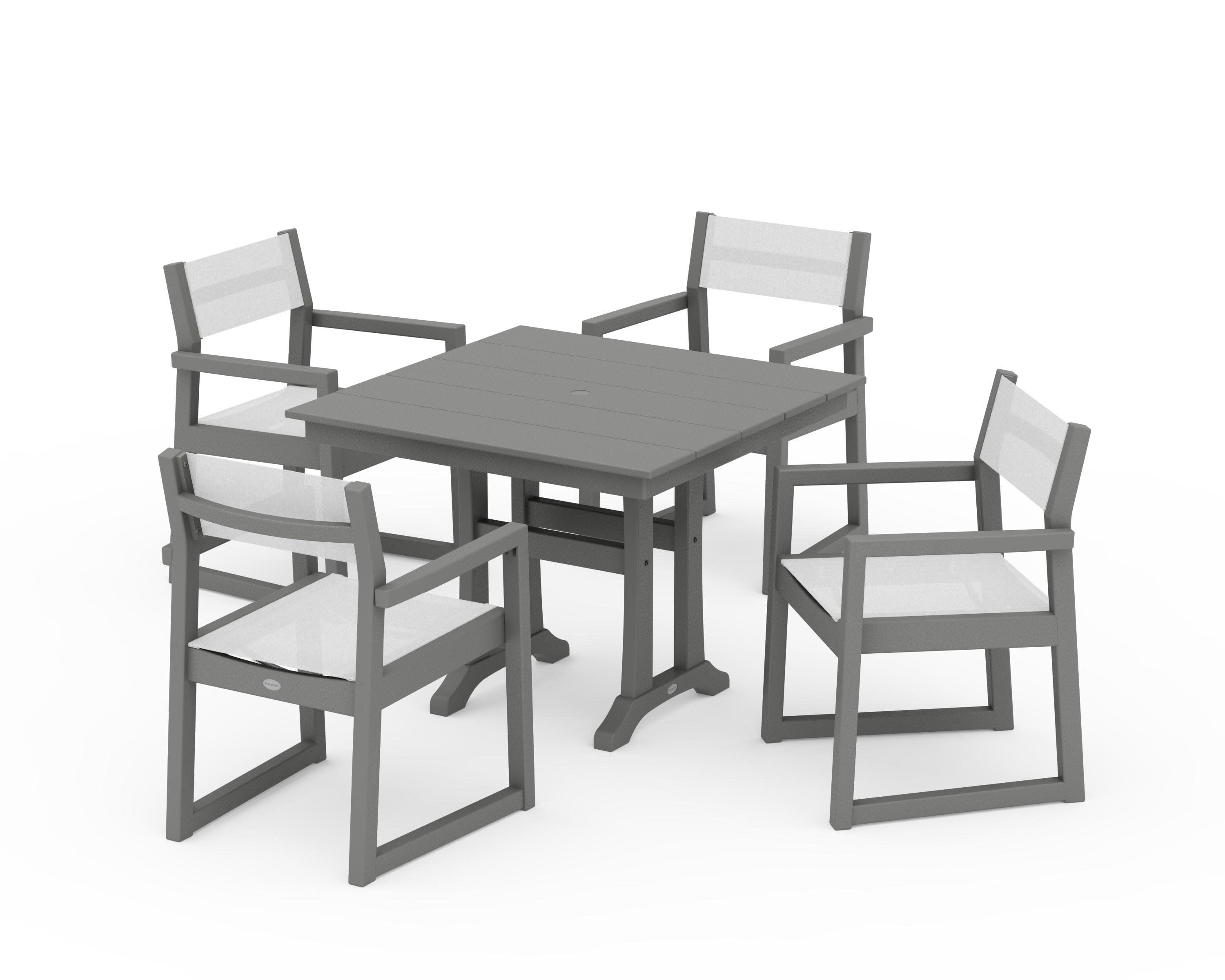 EDGE Sling 5-Piece Farmhouse Dining Set with Trestle Legs in Slate Grey / White Sling