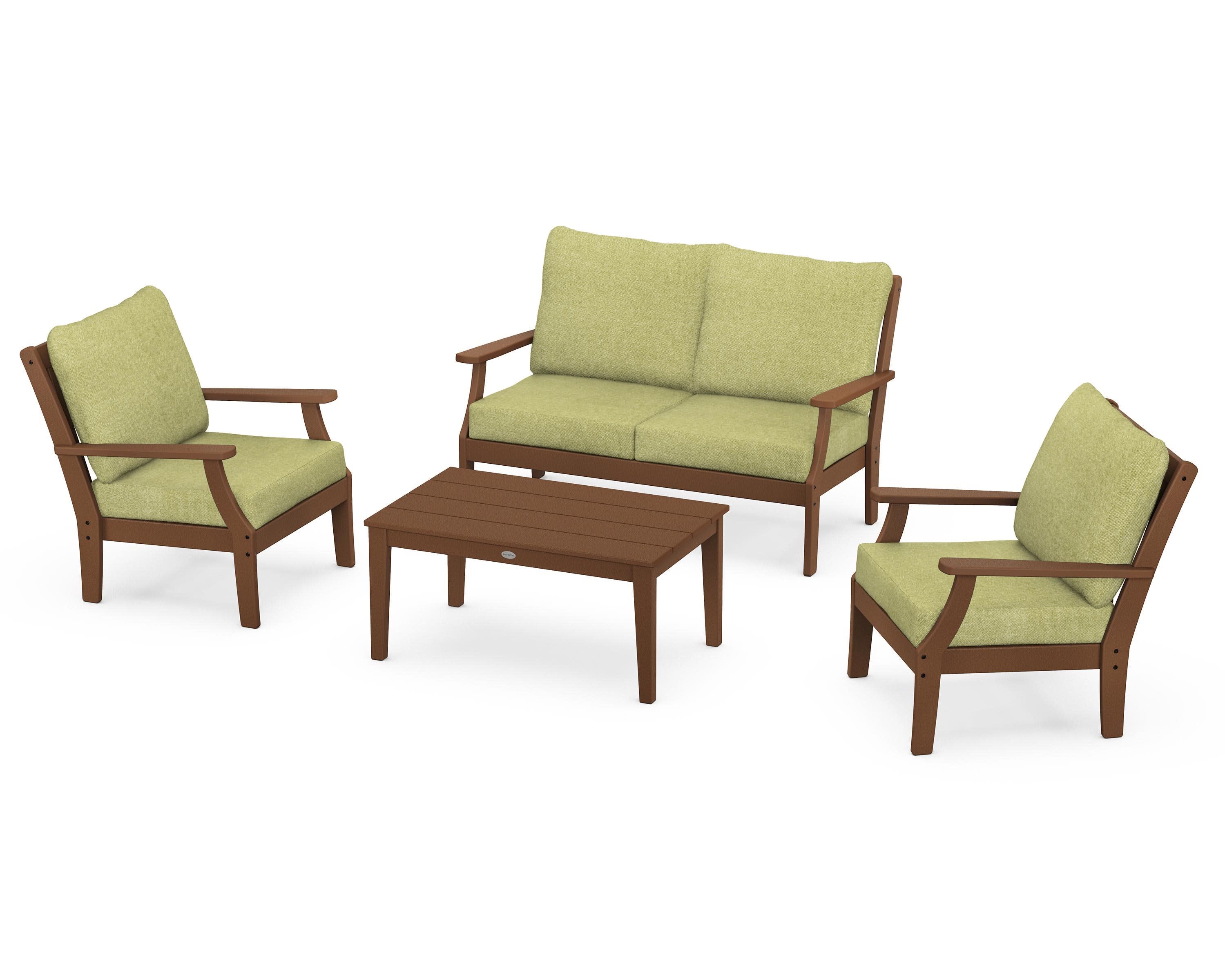 Braxton 4-Piece Deep Seating Chair Set in Teak / Chartreuse Boucle