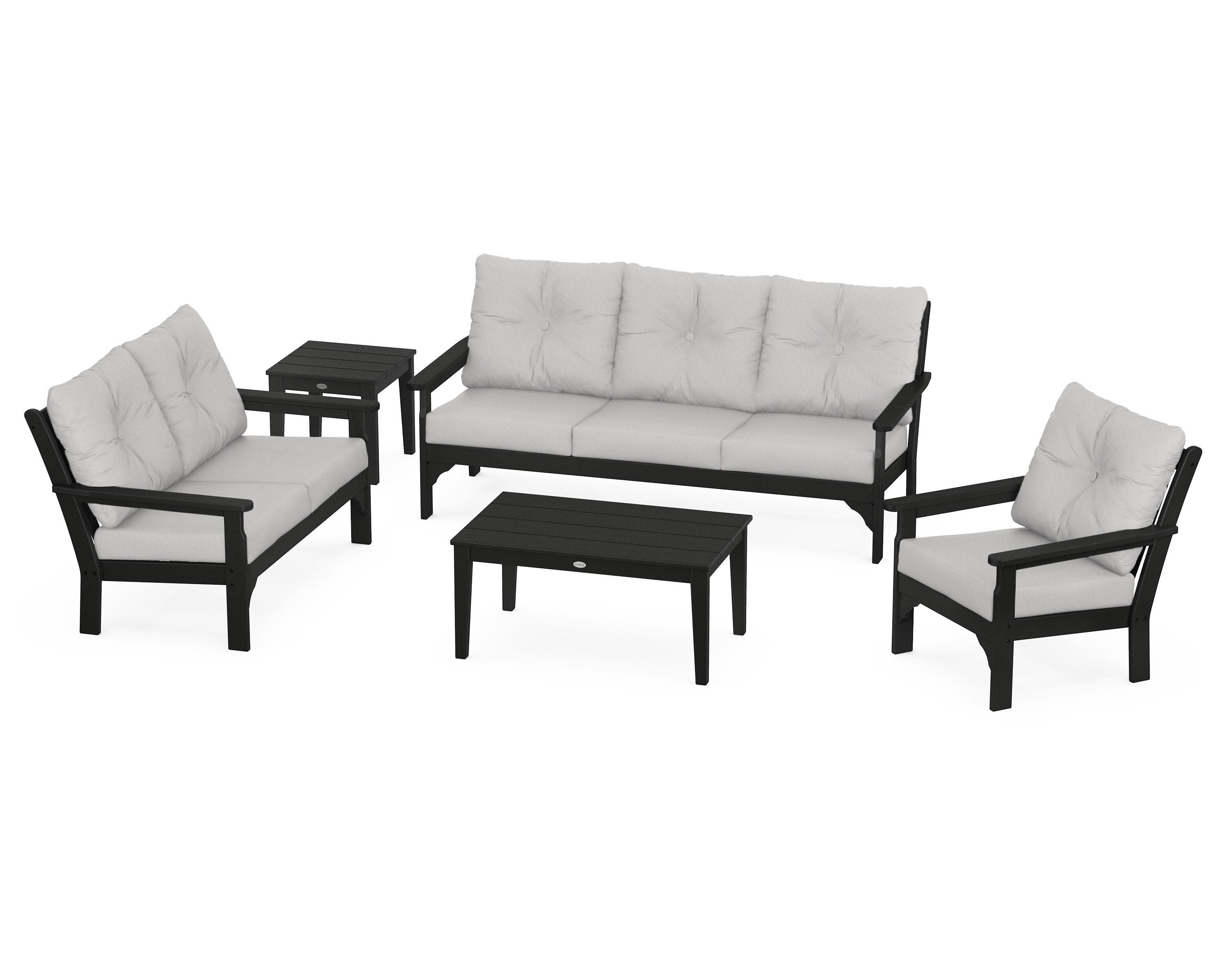 Vineyard 5 Piece Deep Seating Set in Black / Diamond in the Rough